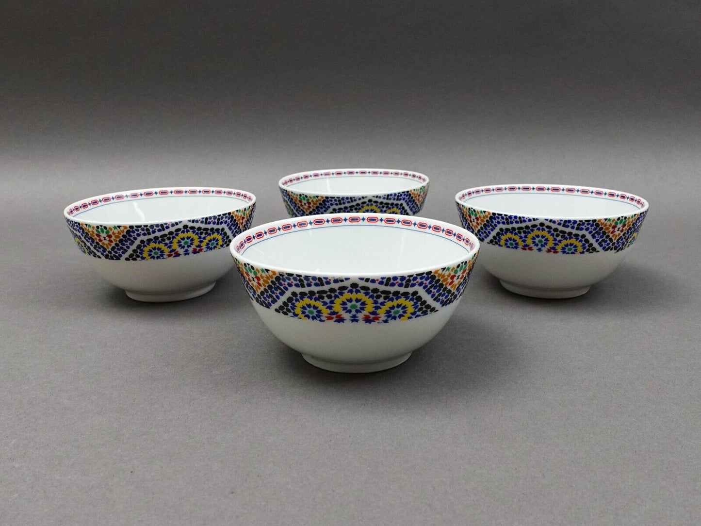 Cocema Fes Maroc Morocco Tile Mosaic Porcelain Fruit Cereal Bowl Set Of 4