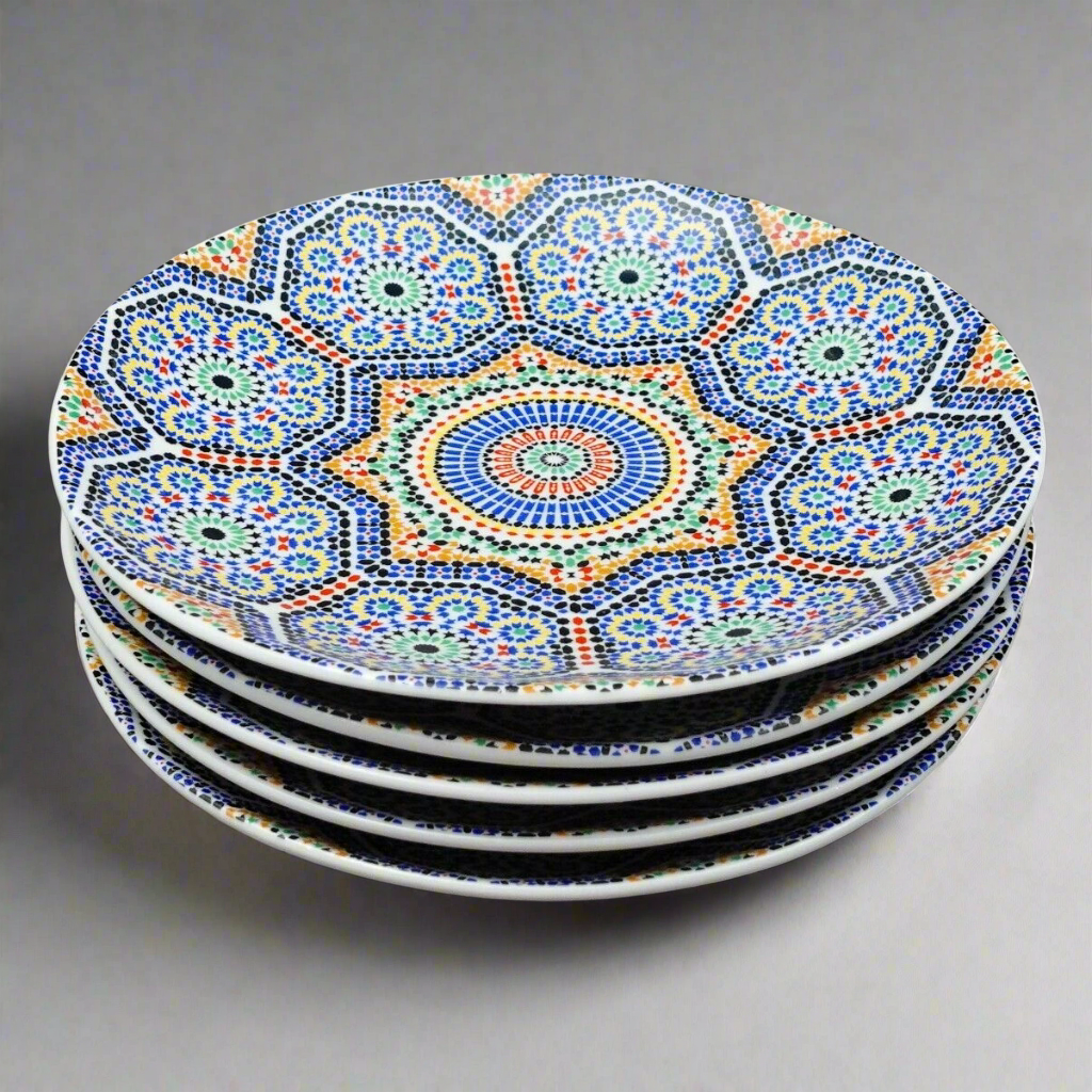 Cocema Fes Maroc Morocco Tile Mosaic Porcelain Bread & Butter Plate Set Of 5