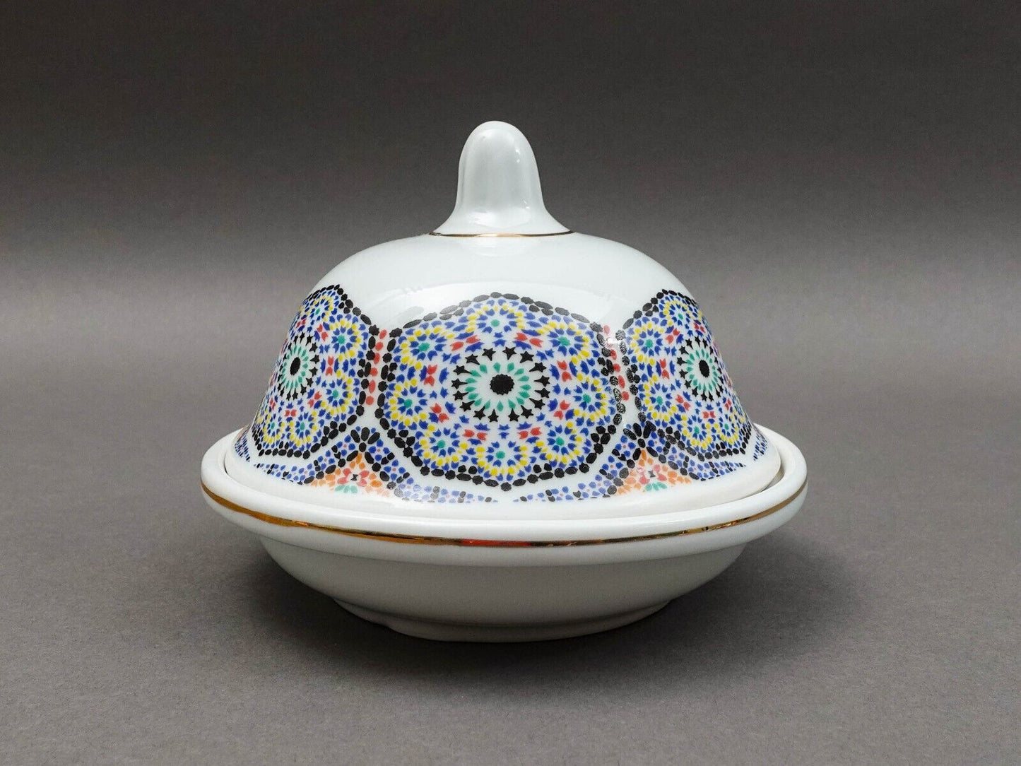 Cocema Fes Maroc Morocco Tile Mosaic Porcelain Covered Cheese Or Butter Dish