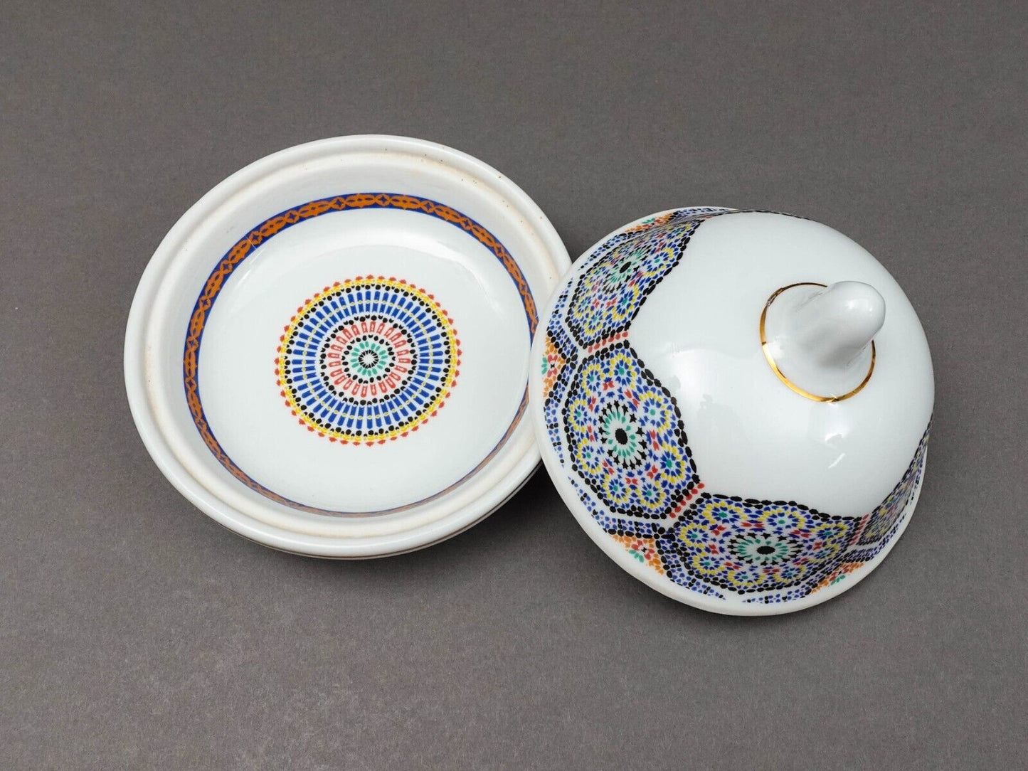 Cocema Fes Maroc Morocco Tile Mosaic Porcelain Covered Cheese Or Butter Dish