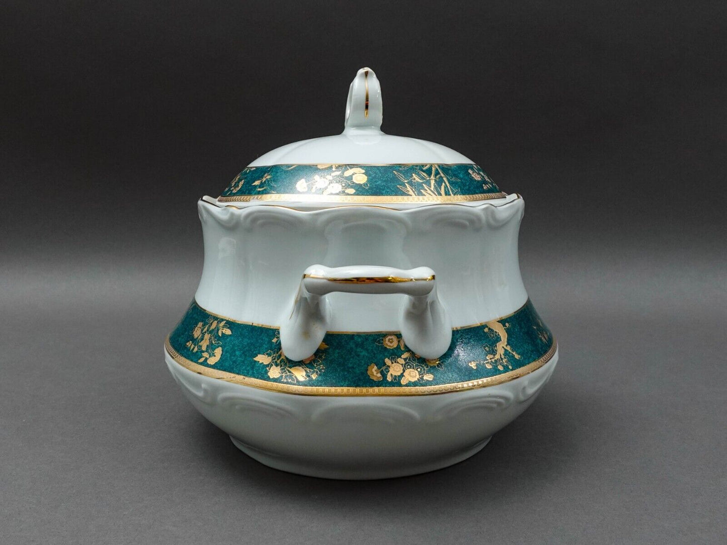 Cocema Fes Morocco Prestige Design Green & Gold Porcelain Covered Soup Tureen
