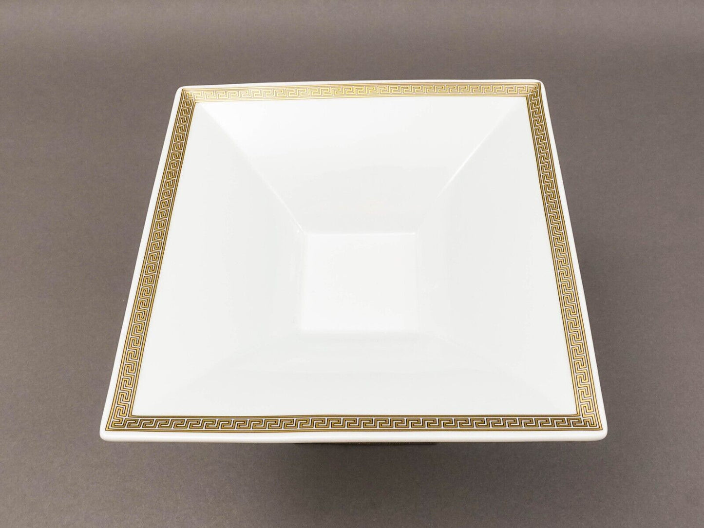 Versace Rosenthal Gorgona Medusa Gold Greek Key Porcelain Footed Candy Dish Bowl