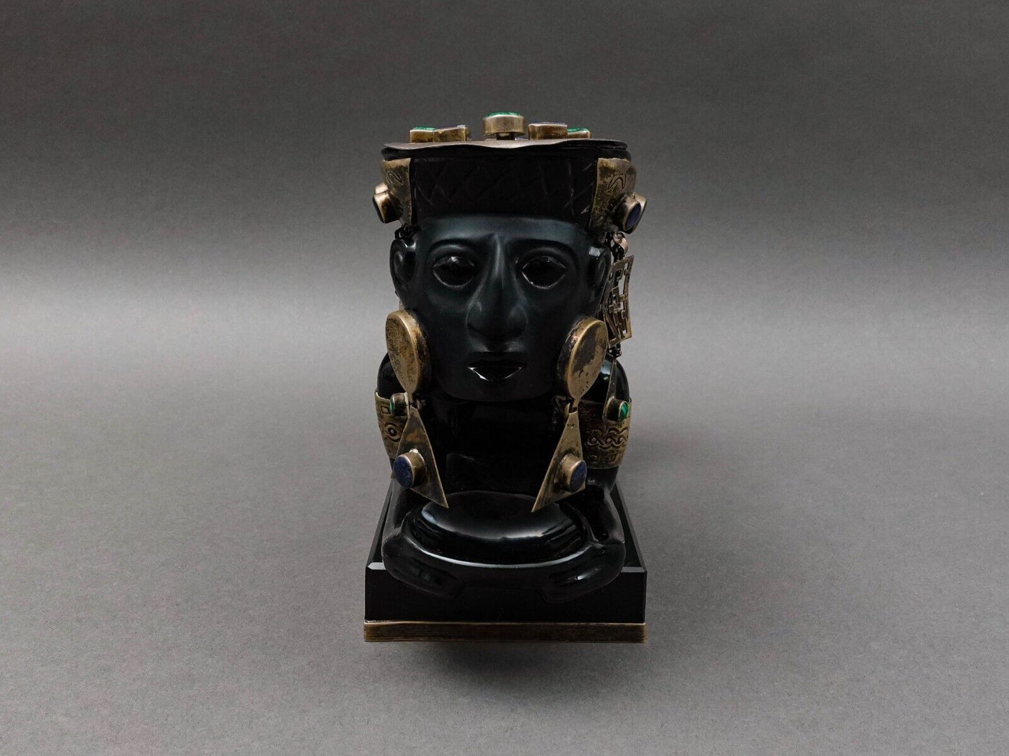 Obsidian Sterling Malachite Lapis Tiger Eye Teotihuacan Aztec Goddess Sculpture