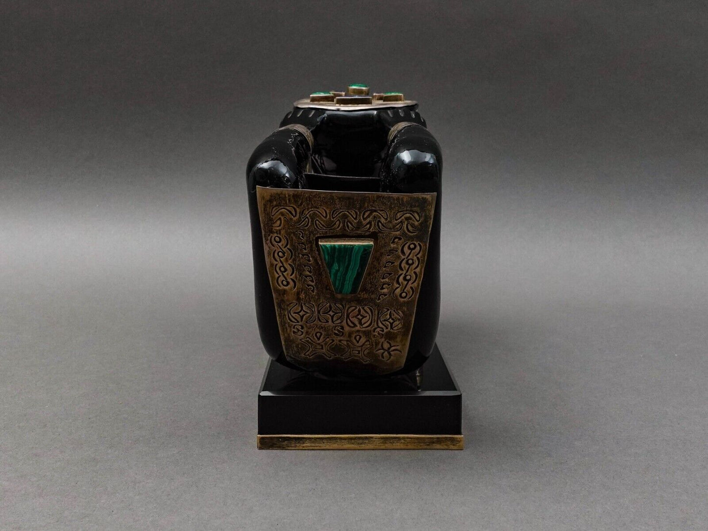 Obsidian Sterling Malachite Lapis Tiger Eye Teotihuacan Aztec Goddess Sculpture