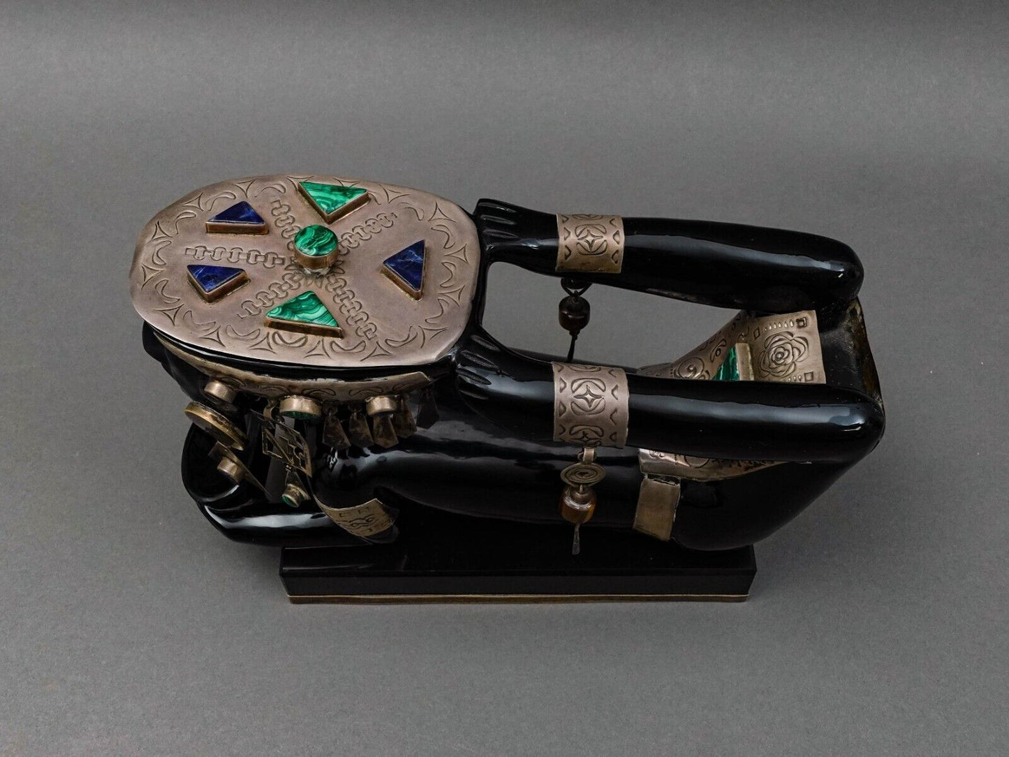Obsidian Sterling Malachite Lapis Tiger Eye Teotihuacan Aztec Goddess Sculpture
