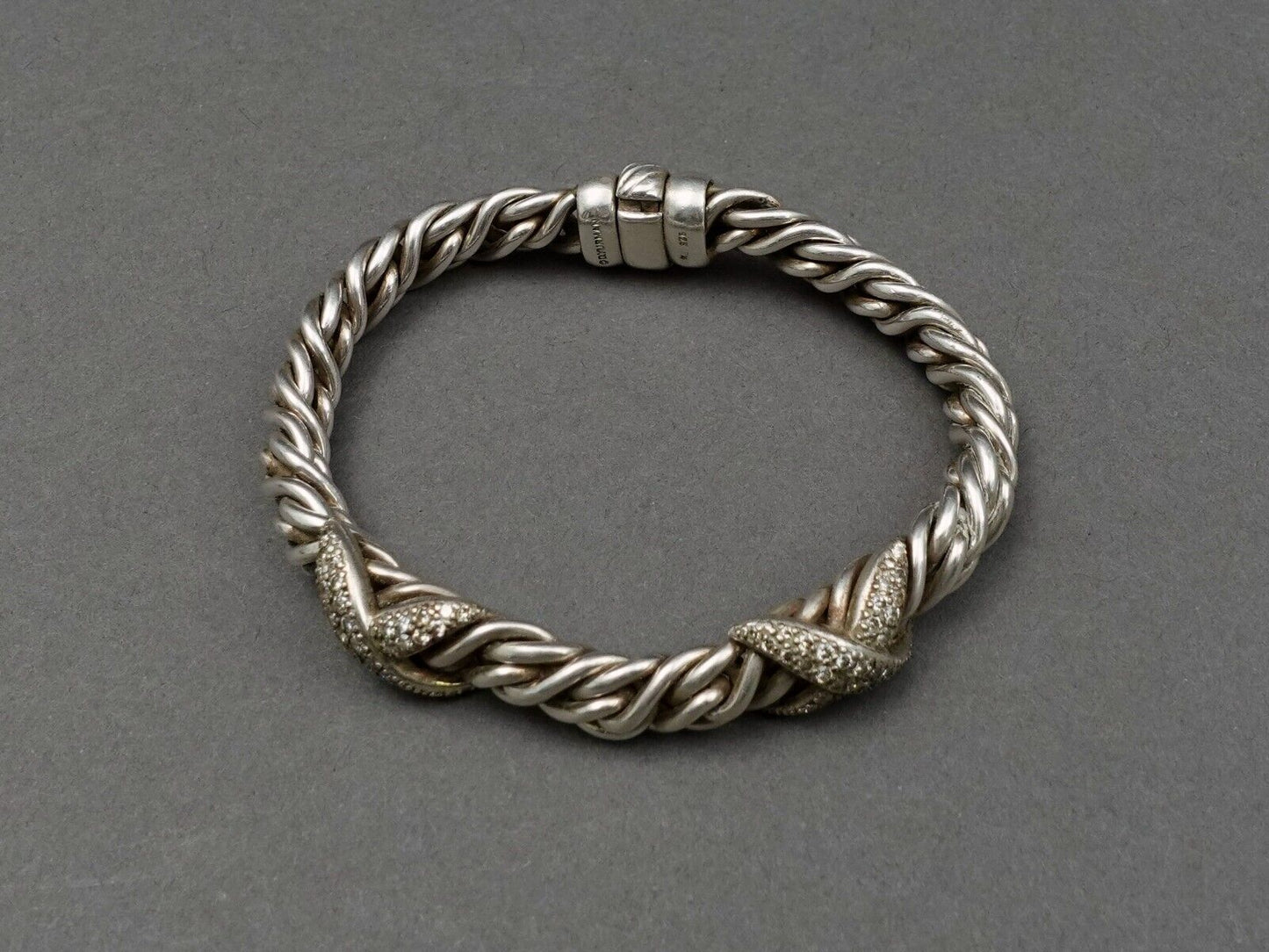David Yurman Lyrica Double X Pave Diamond Sterling Silver Braided Link Bracelet