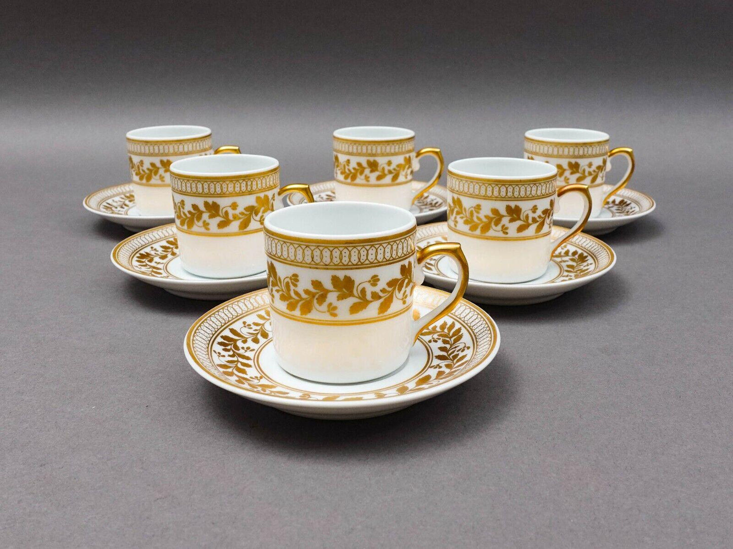 Vista Alegre Portugal Anna White & Gold Porcelain Espresso Cup Saucer Set Of 6