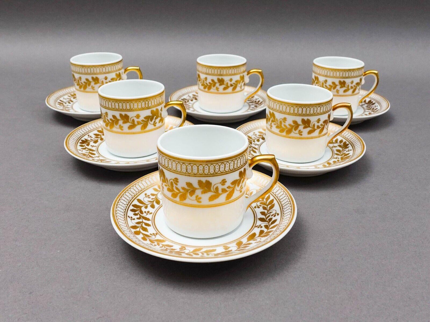 Vista Alegre Portugal Anna White & Gold Porcelain Espresso Cup Saucer Set Of 6