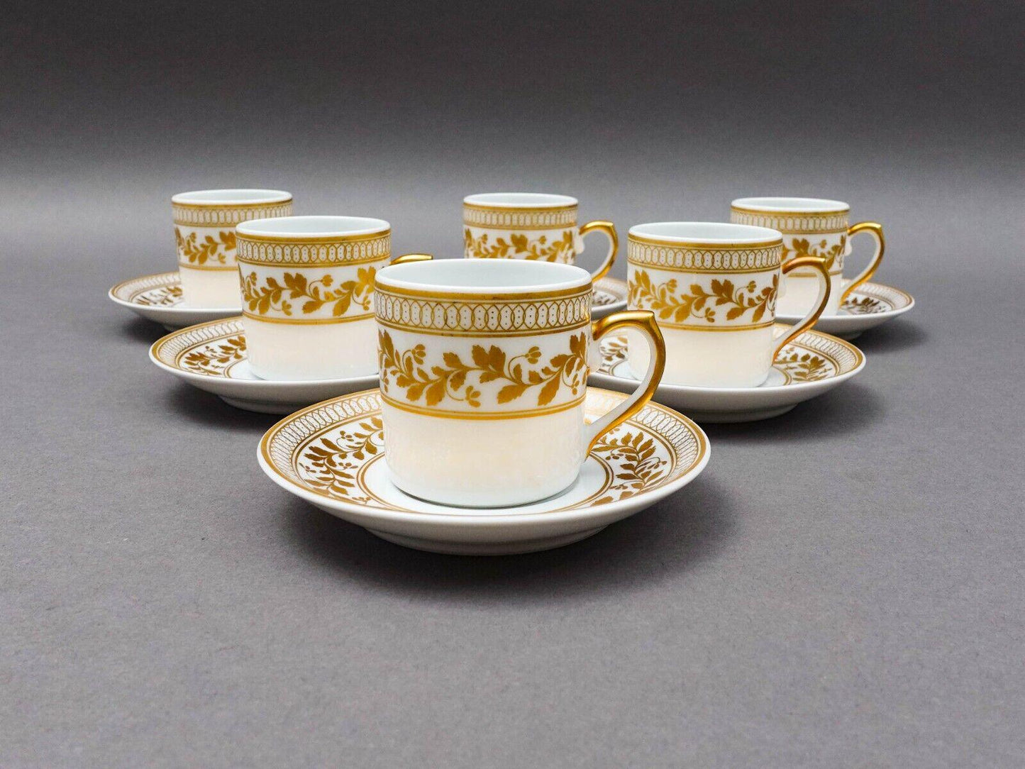 Vista Alegre Portugal Anna White & Gold Porcelain Espresso Cup Saucer Set Of 6