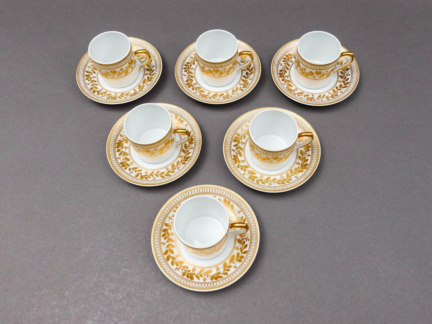 Vista Alegre Portugal Anna White & Gold Porcelain Espresso Cup Saucer Set Of 6