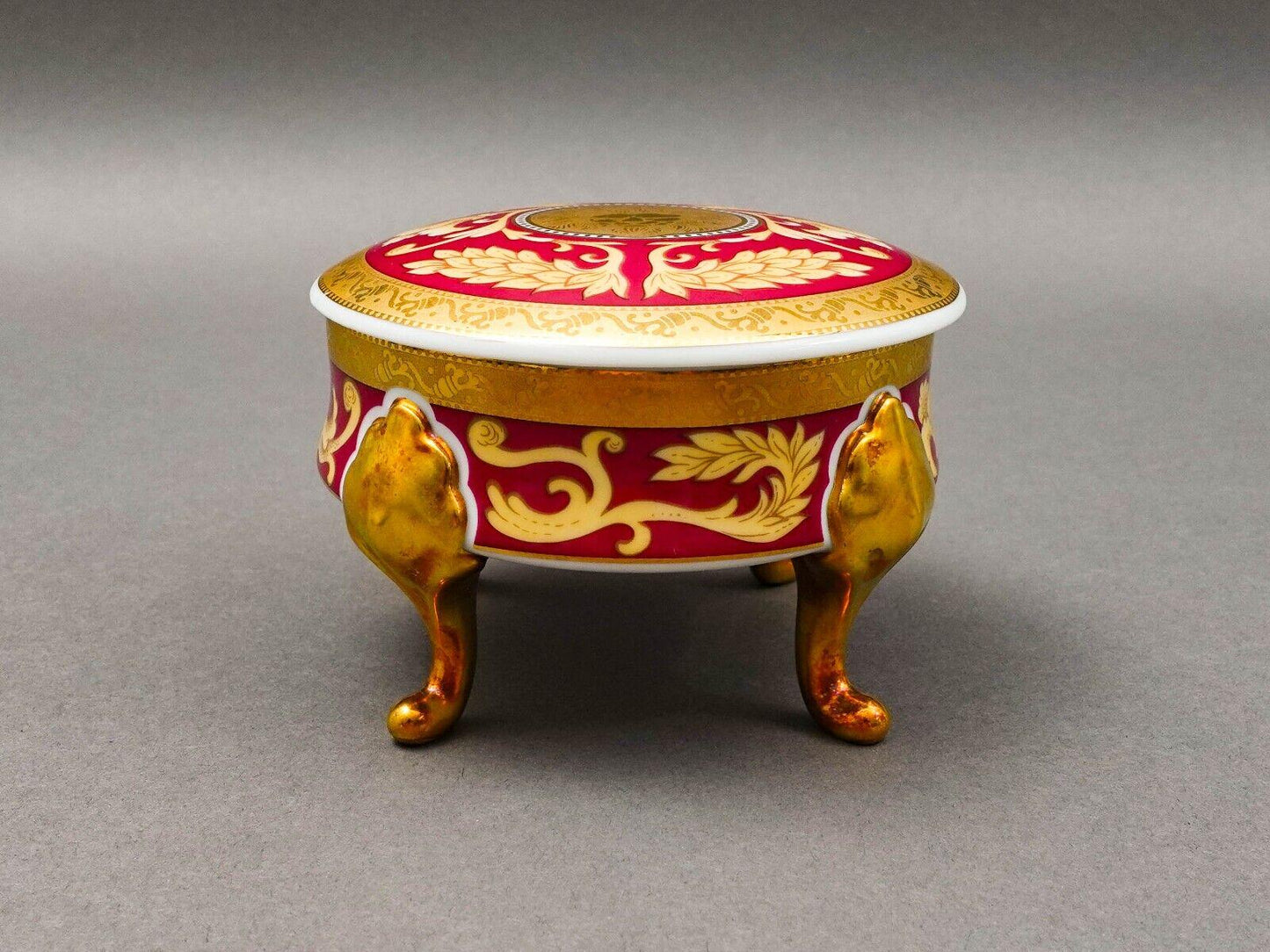 Pirken Hammer Czechoslovakia Red & Gold Porcelain Footed Dresser Trinket Box