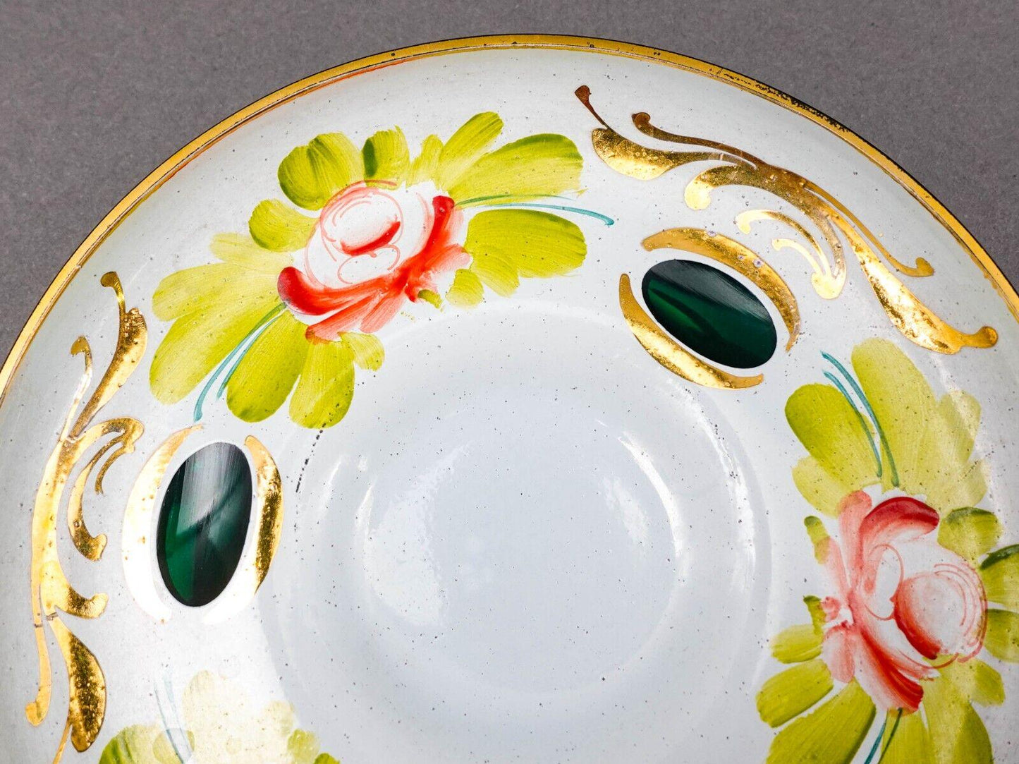 Bohemian White Cut To Green Cased Gold Floral Demitasse Cup & Saucer Set Of 5