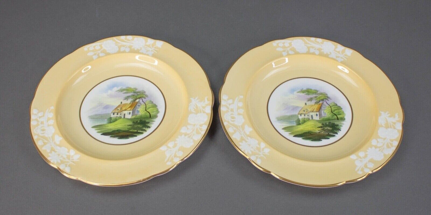 Spode Copeland WMH Plummer & Co NY Landscape House Scene 8.75" Plates Set Of 2