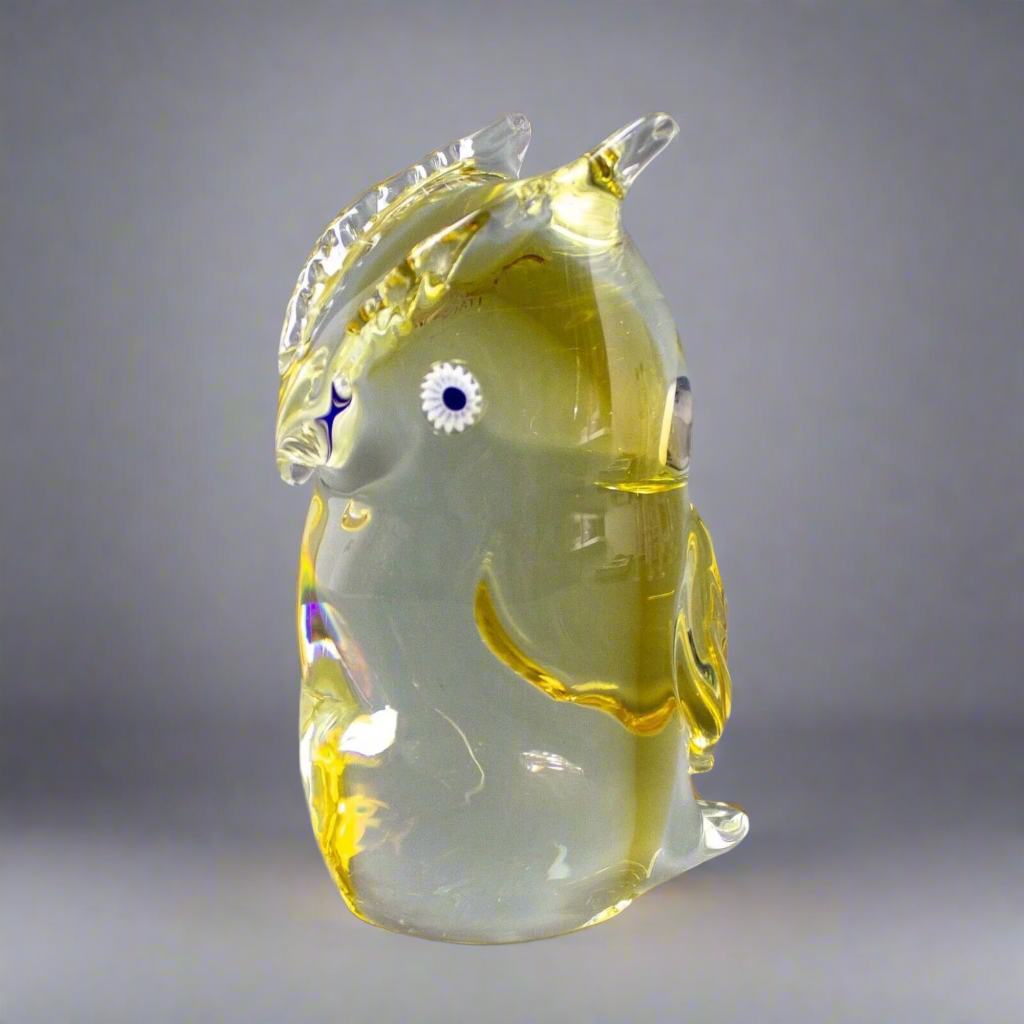 Luigi Onesto For Oggetti Italian Murano Sommerso Owl Art Glass Rare