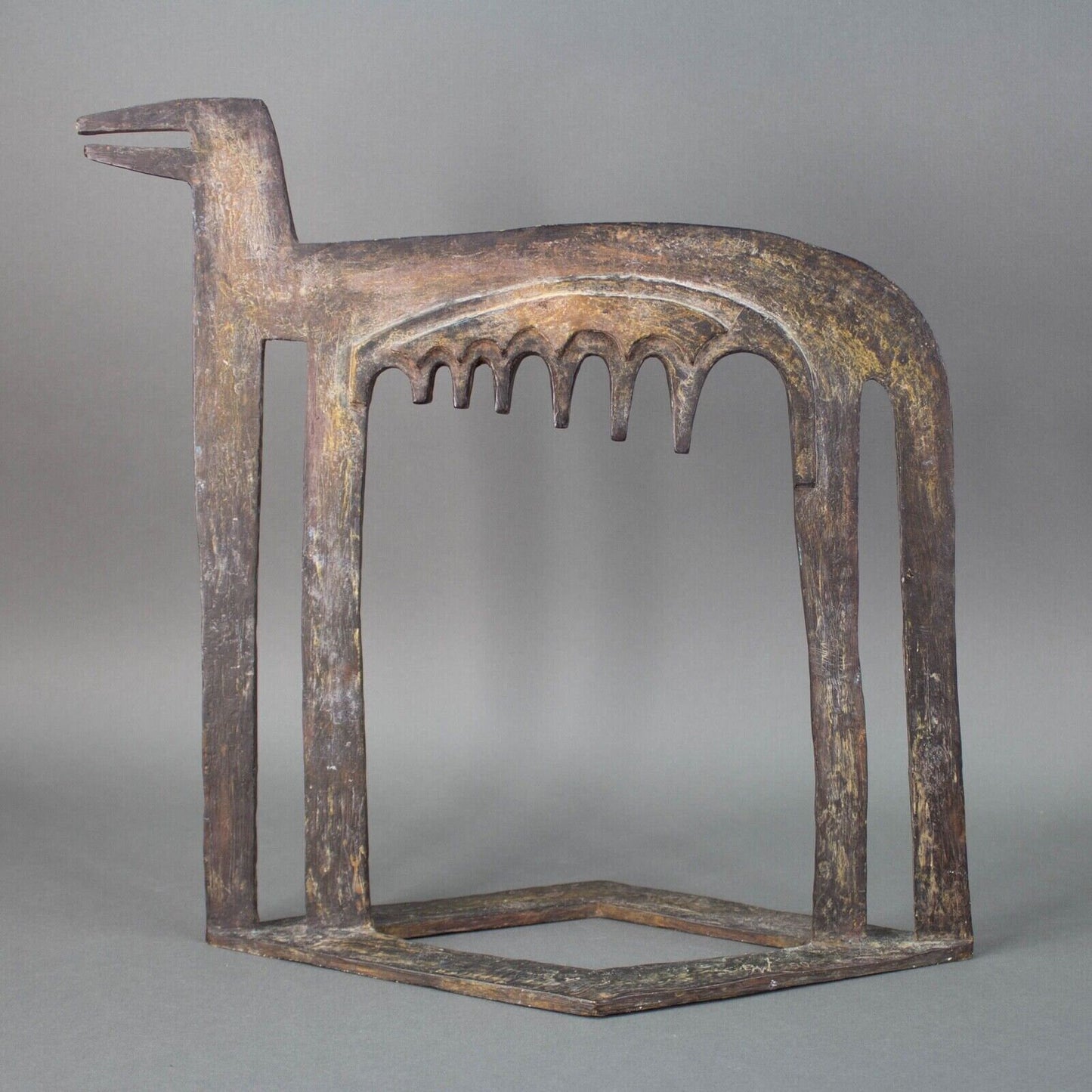 Rare Large Signed 1990 Modernist Abstract Bronze She Wolf Art Sculpture