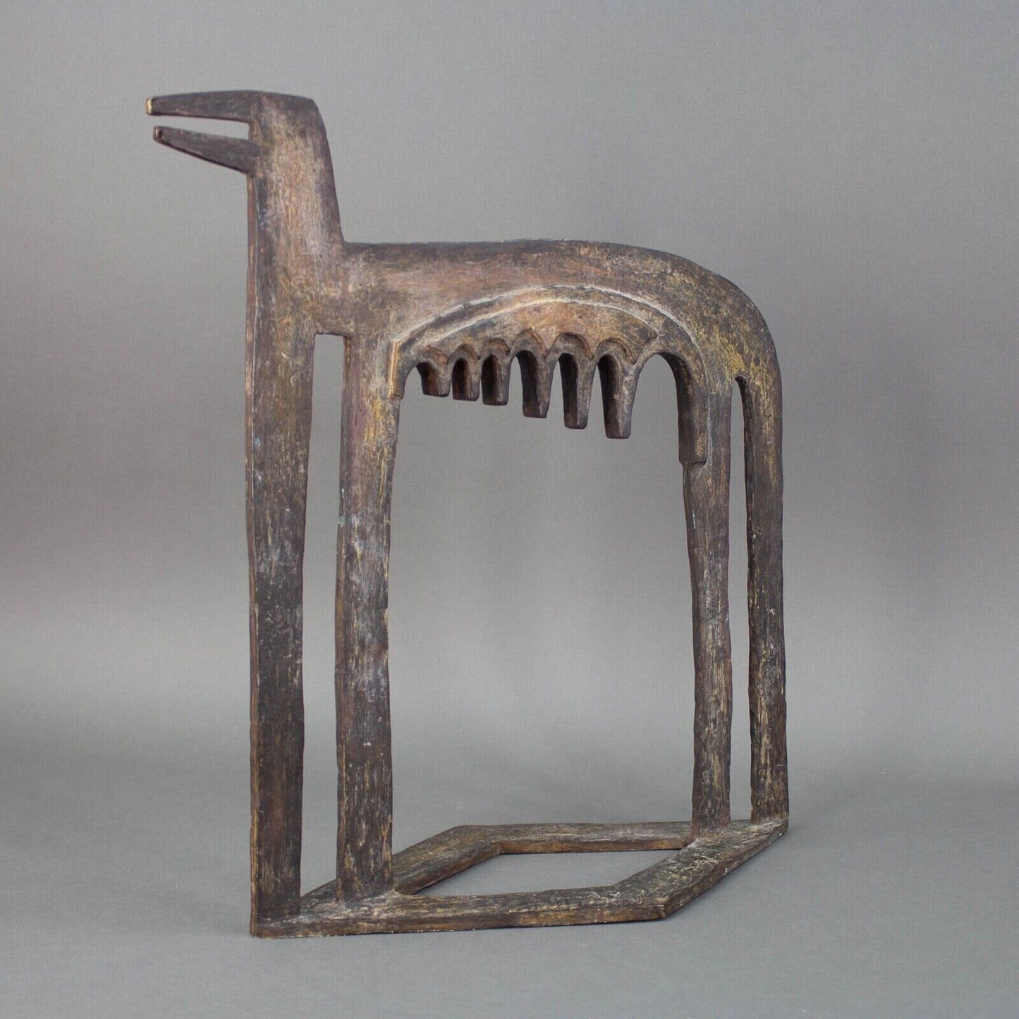 Rare Large Signed 1990 Modernist Abstract Bronze She Wolf Art Sculpture