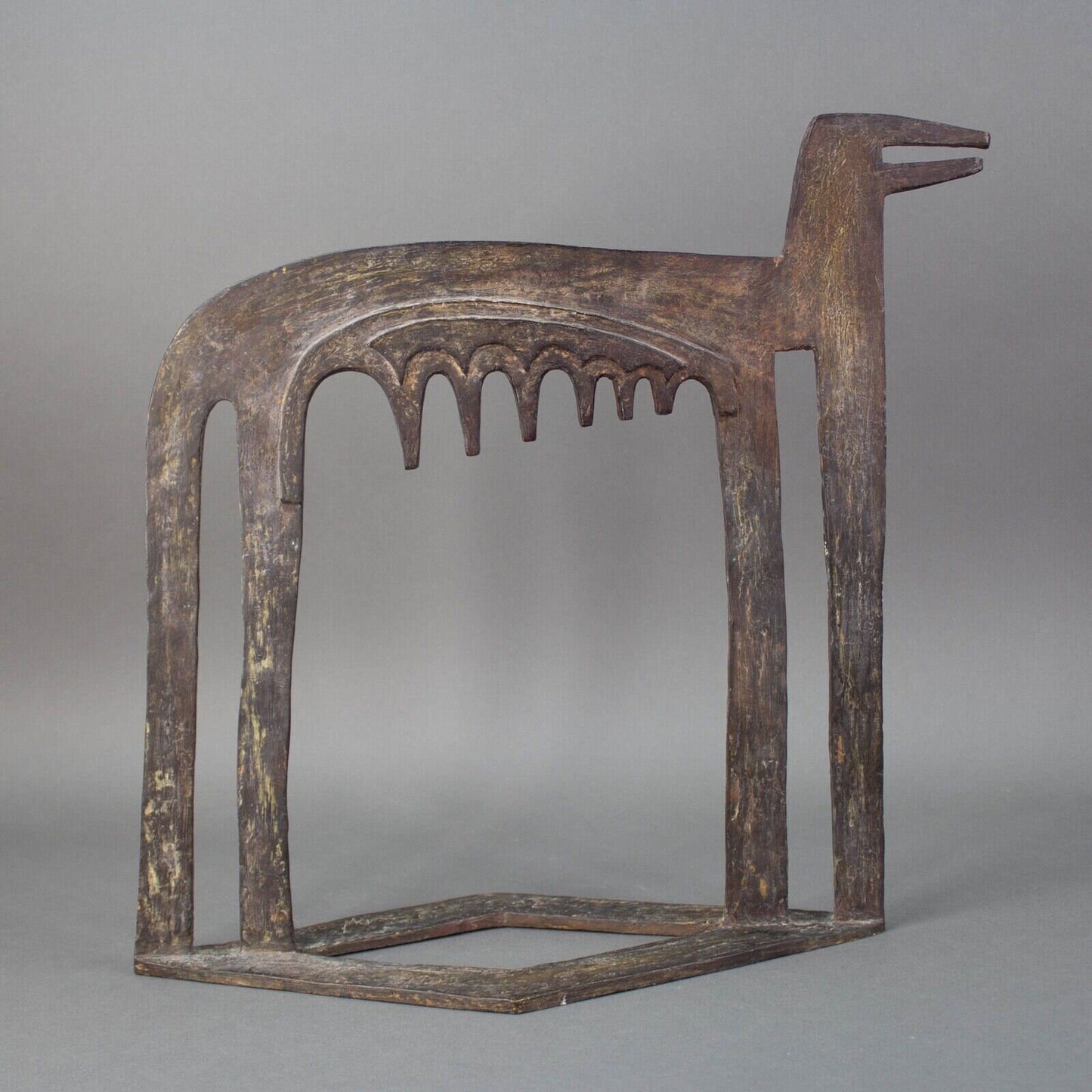 Rare Large Signed 1990 Modernist Abstract Bronze She Wolf Art Sculpture
