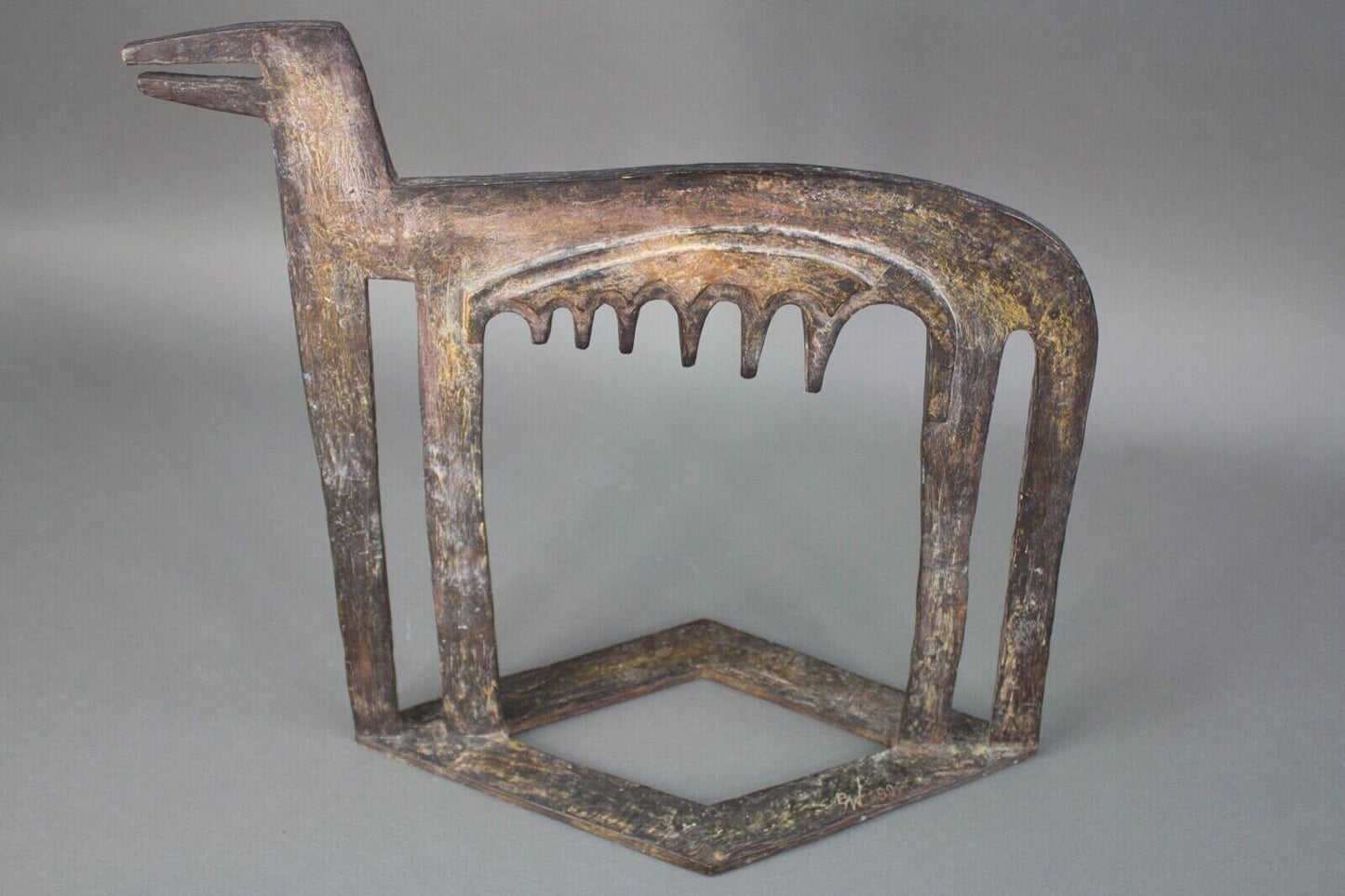 Rare Large Signed 1990 Modernist Abstract Bronze She Wolf Art Sculpture