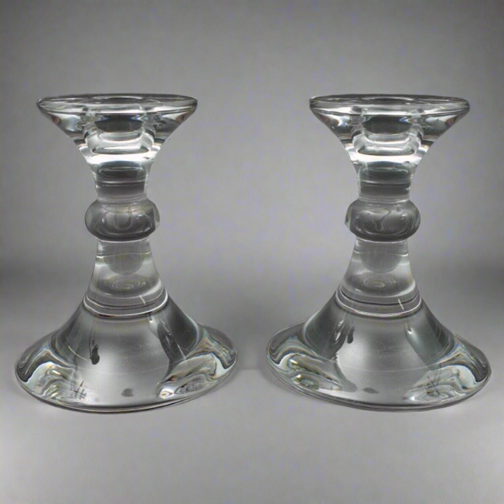 Val St Lambert Crystal Ingo Glass Candlesticks Candle Holder Set Of 2