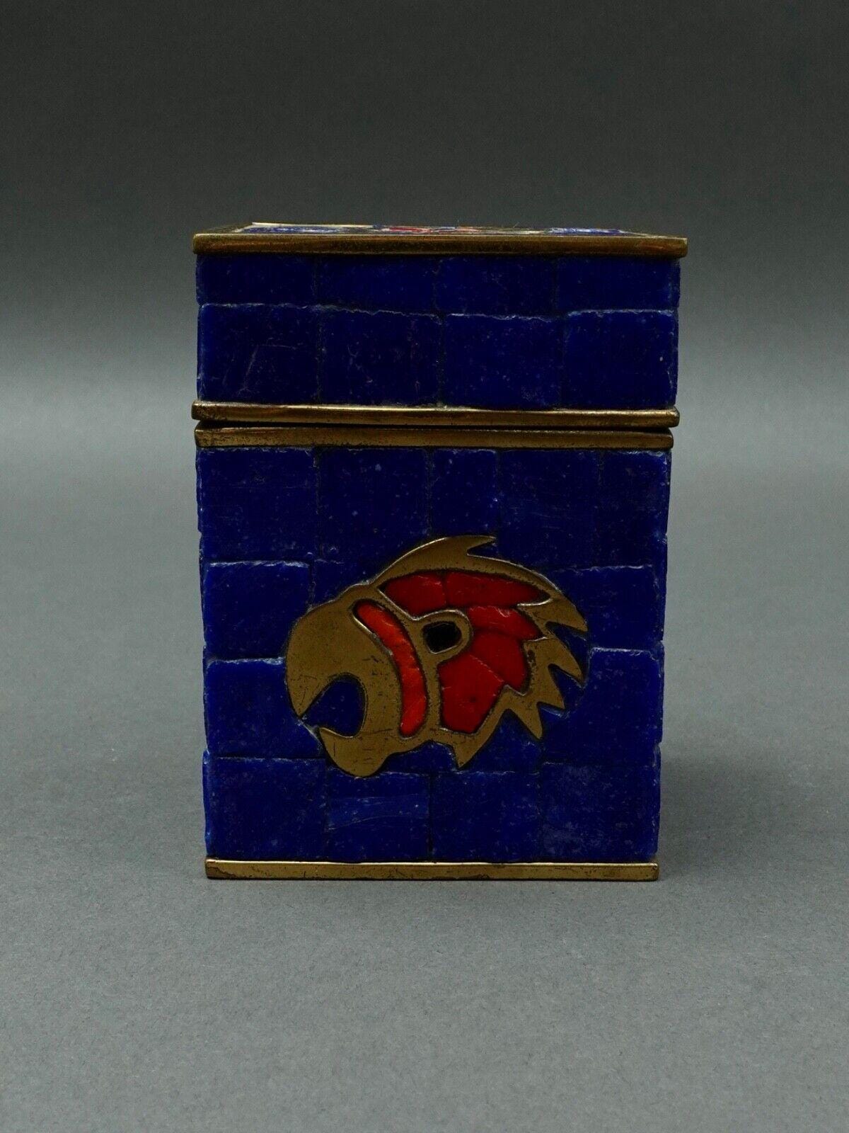 Salvador Teran Mexico Vintage MCM Hand Wrought Brass Mosaic Tile Bird Lidded Box