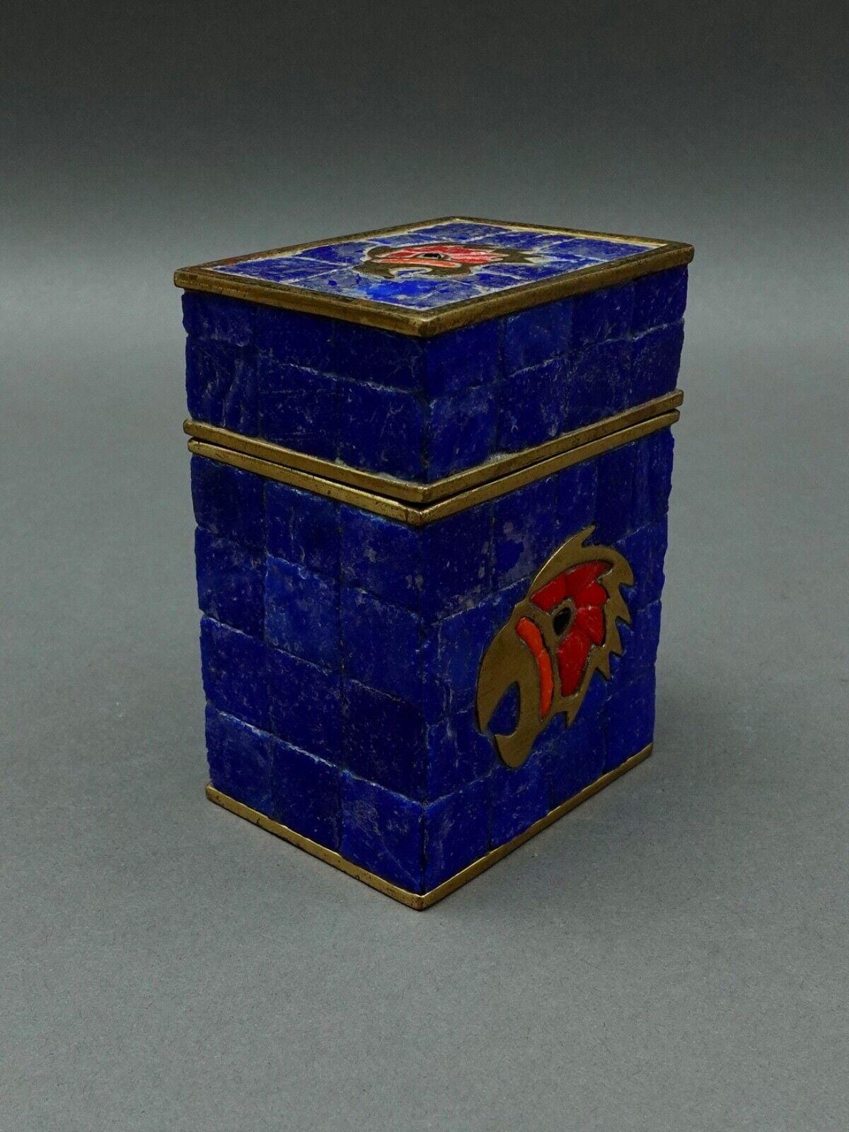 Salvador Teran Mexico Vintage MCM Hand Wrought Brass Mosaic Tile Bird Lidded Box