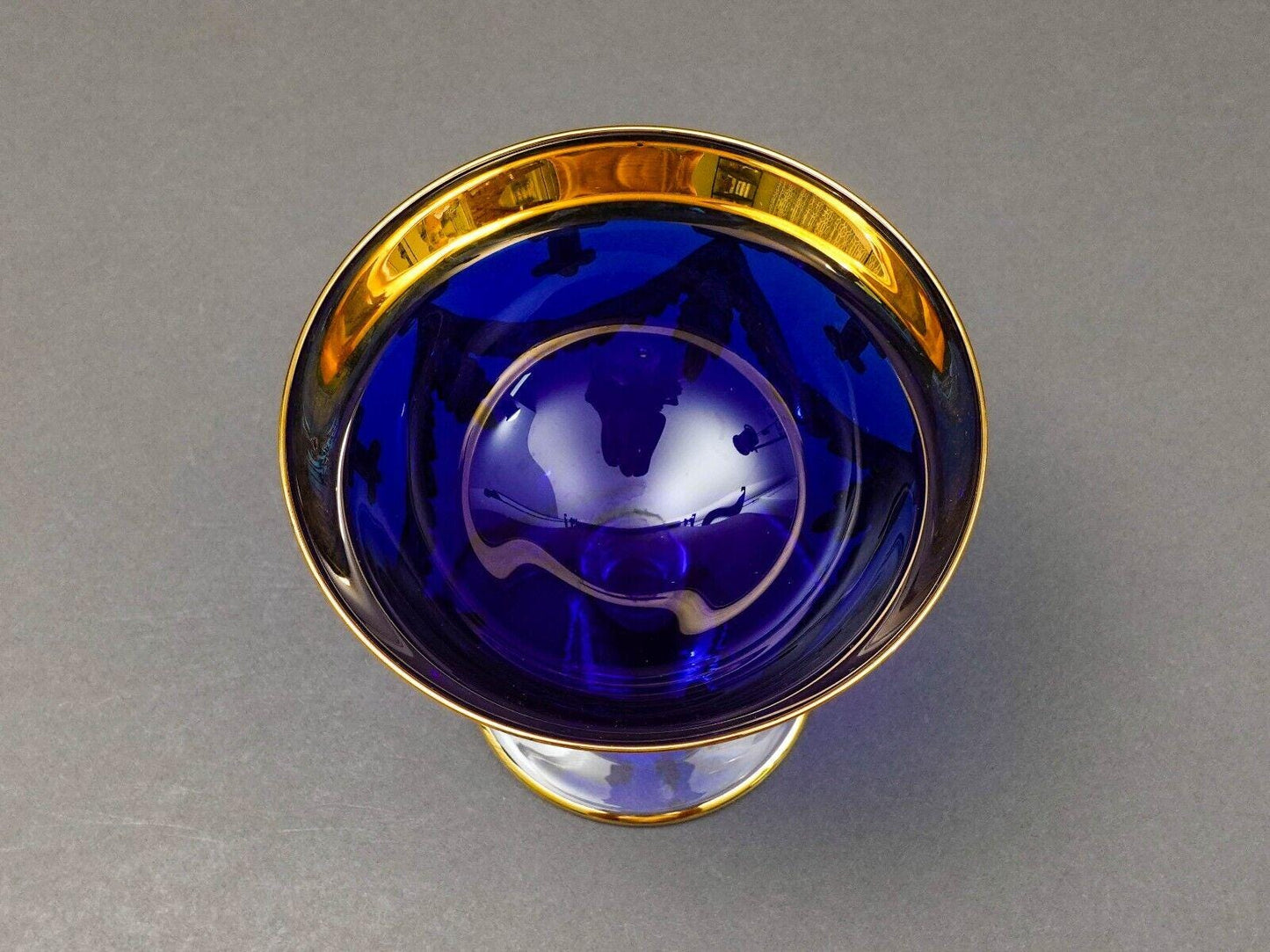 Interglass Italy 24K Gold Cobalt Blue Crystal Compote Serving Bowl Set Of 6