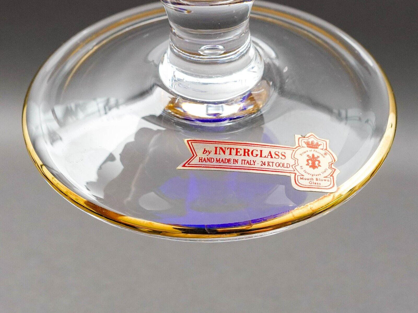 Interglass Italy 24K Gold Cobalt Blue Crystal Compote Serving Bowl Set Of 6