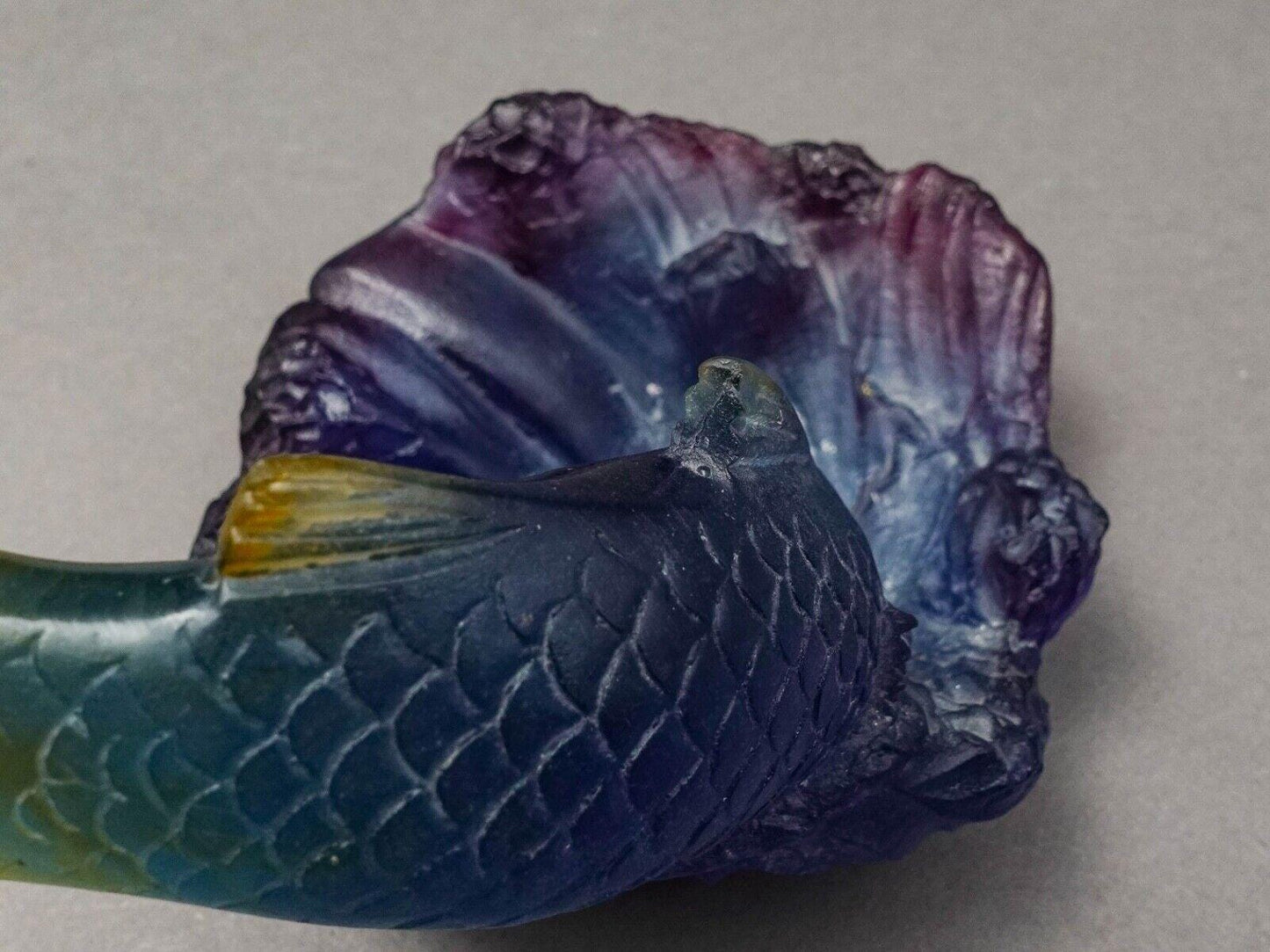Daum France Signed Pate De Verre Fish Koi Art Glass Bowl Trinket Dish