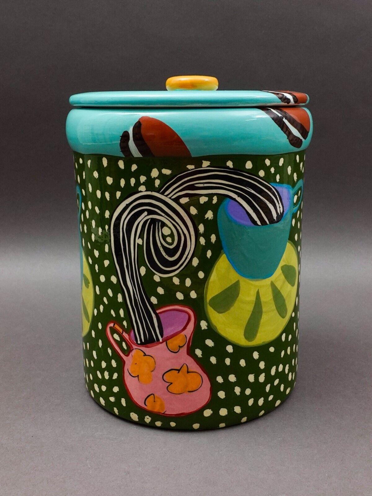 Droll Designs Large Oreo's Cups Saucers Ceramic Lidded Cookie Jar Canister 10.5"