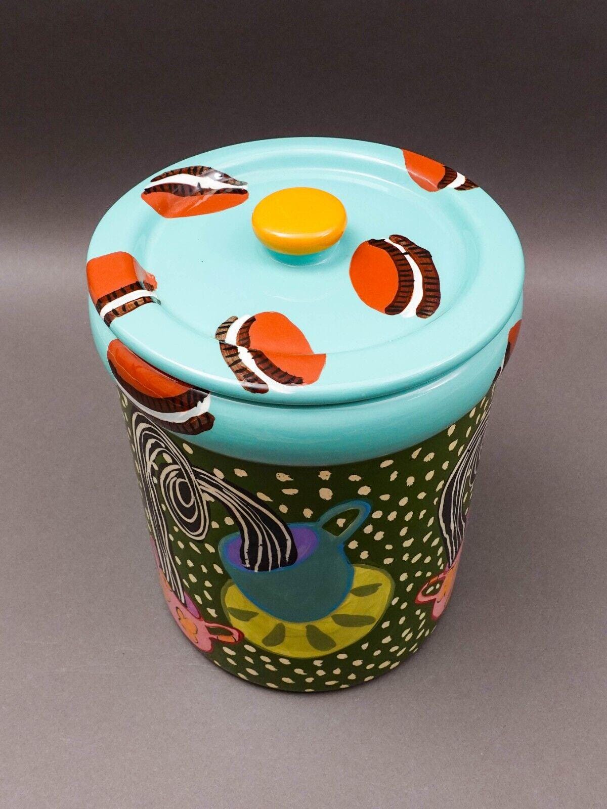 Droll Designs Large Oreo's Cups Saucers Ceramic Lidded Cookie Jar Canister 10.5"