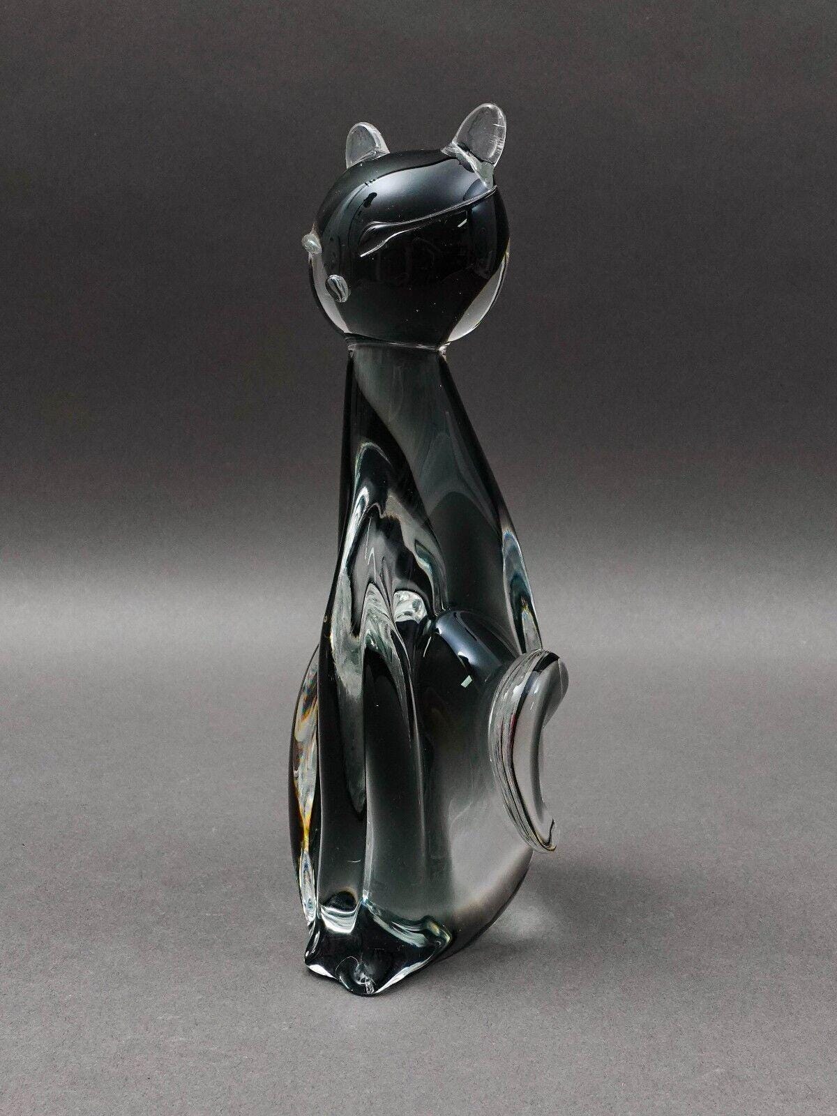 V Nason Murano Italy Sommerso SmokeArt Glass Seated Cat Figurine Sculpture 9"