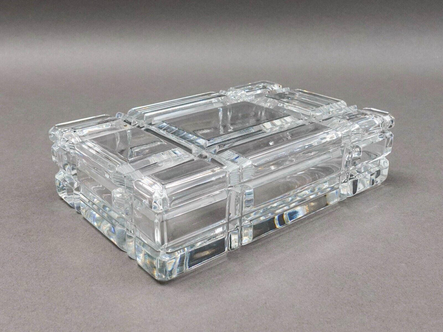 Ralph Lauren Vintage Glen Plaid Crystal Cut Glass Trinket Dresser Box (Read)