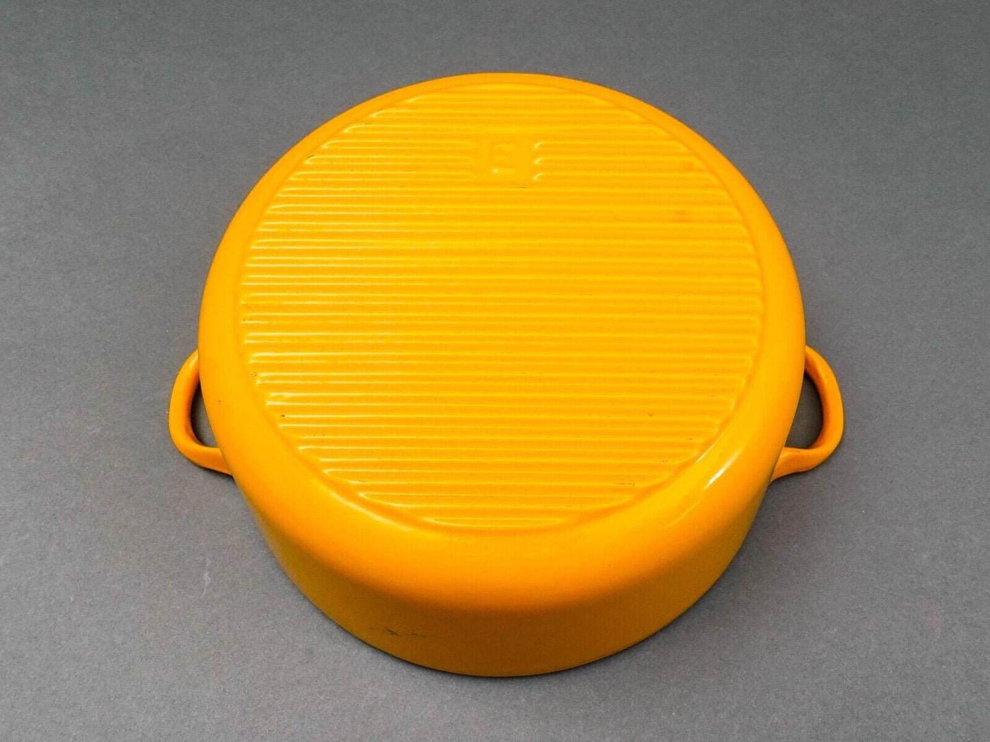 Le Creuset France #E Vintage Yellow Enamel Round Cast Iron Dutch Oven With Lid