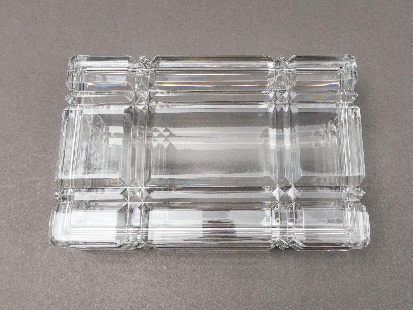 Ralph Lauren Vintage Glen Plaid Crystal Cut Glass Trinket Dresser Box (Read)