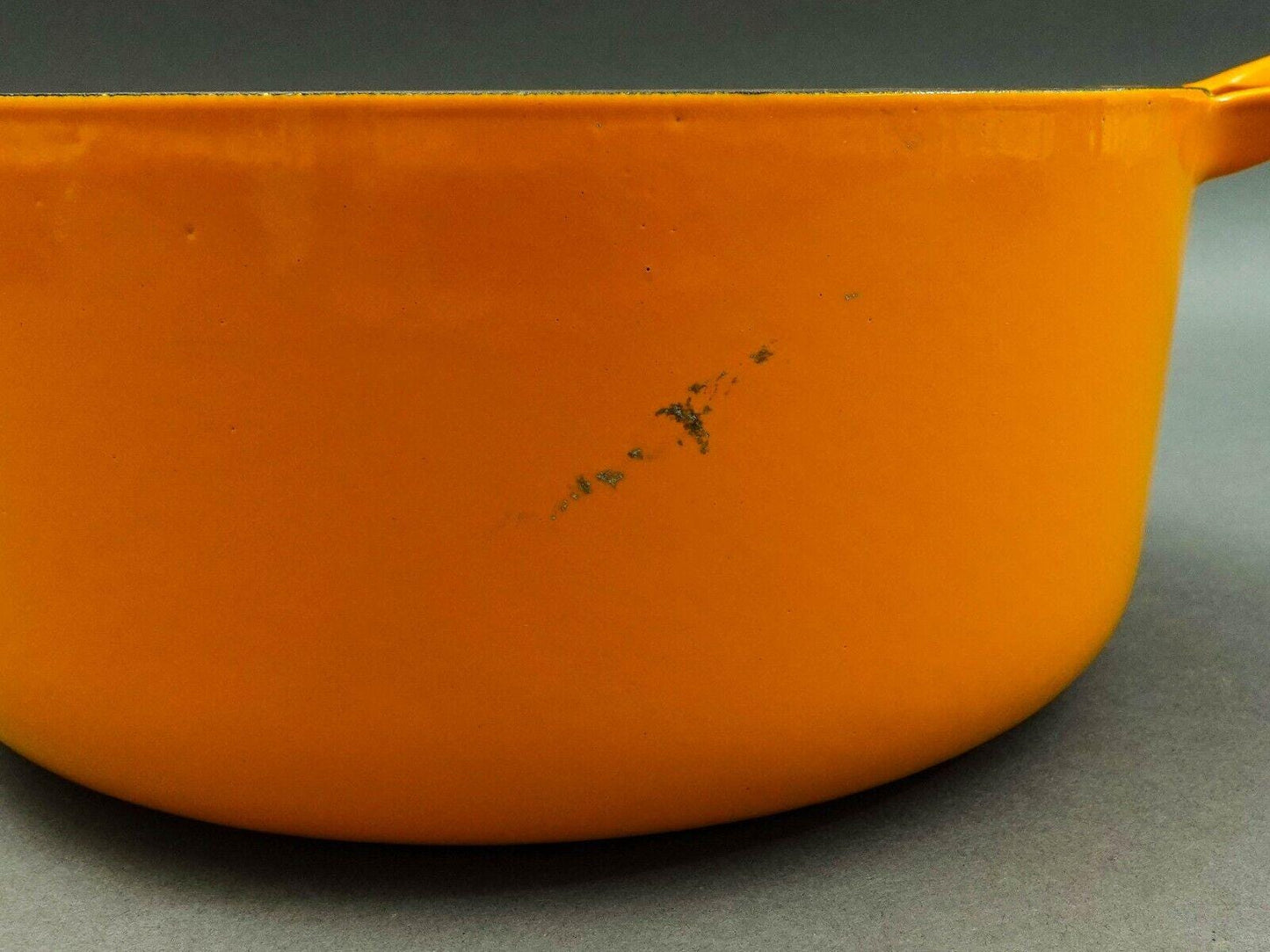Le Creuset France #E Vintage Yellow Enamel Round Cast Iron Dutch Oven With Lid