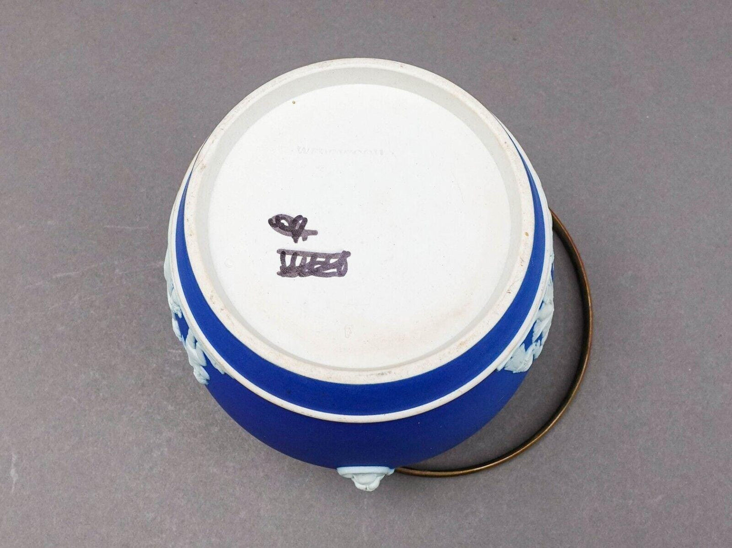 Wedgwood England Antique Cobalt Blue Jasperware Silver Plated Biscuit Barrel Jar