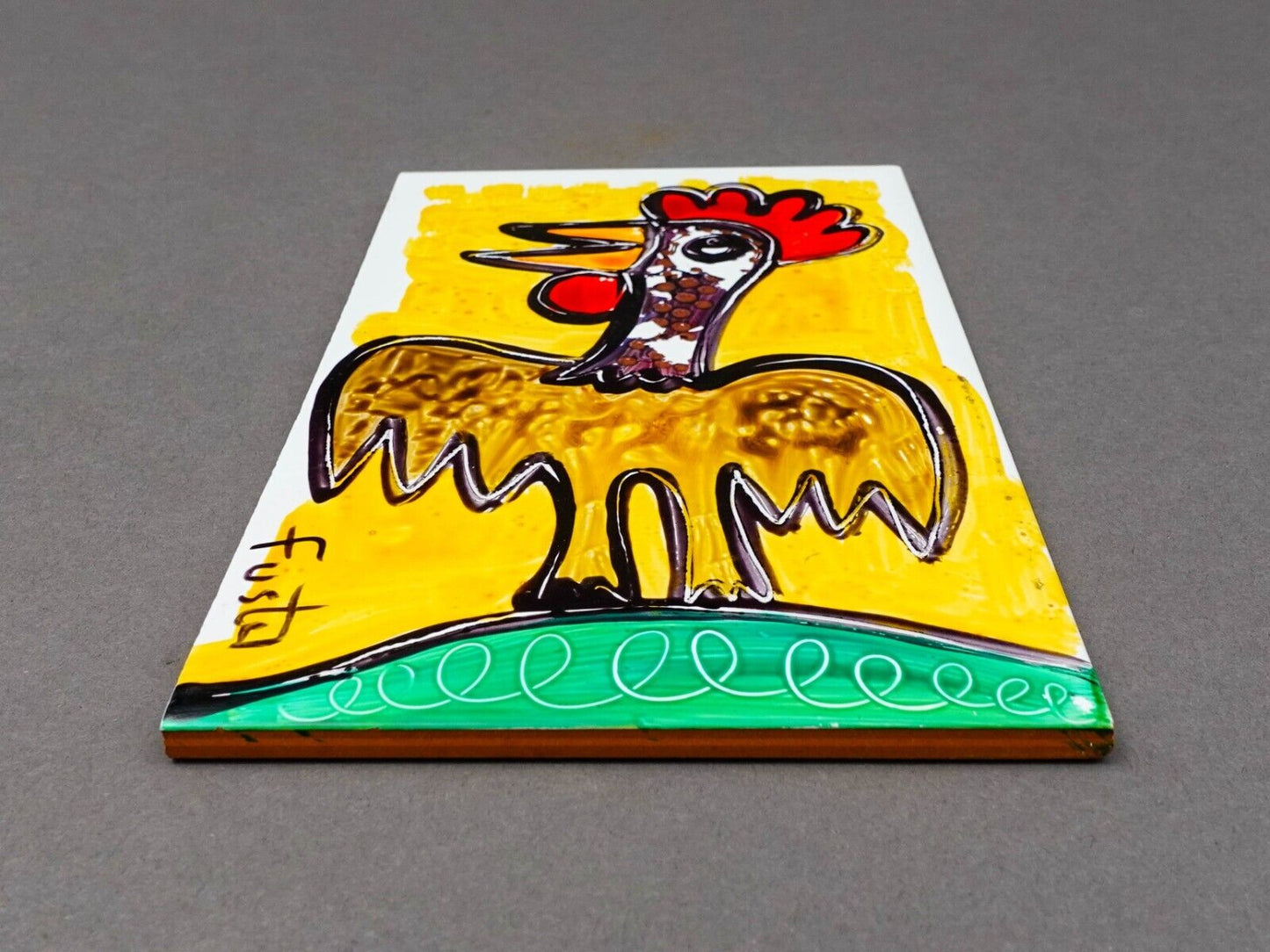 Jose Rodriguez Fuster Cuban Rooster Ceramic Tile Painting 7.75" x 4 7/8" (Read)