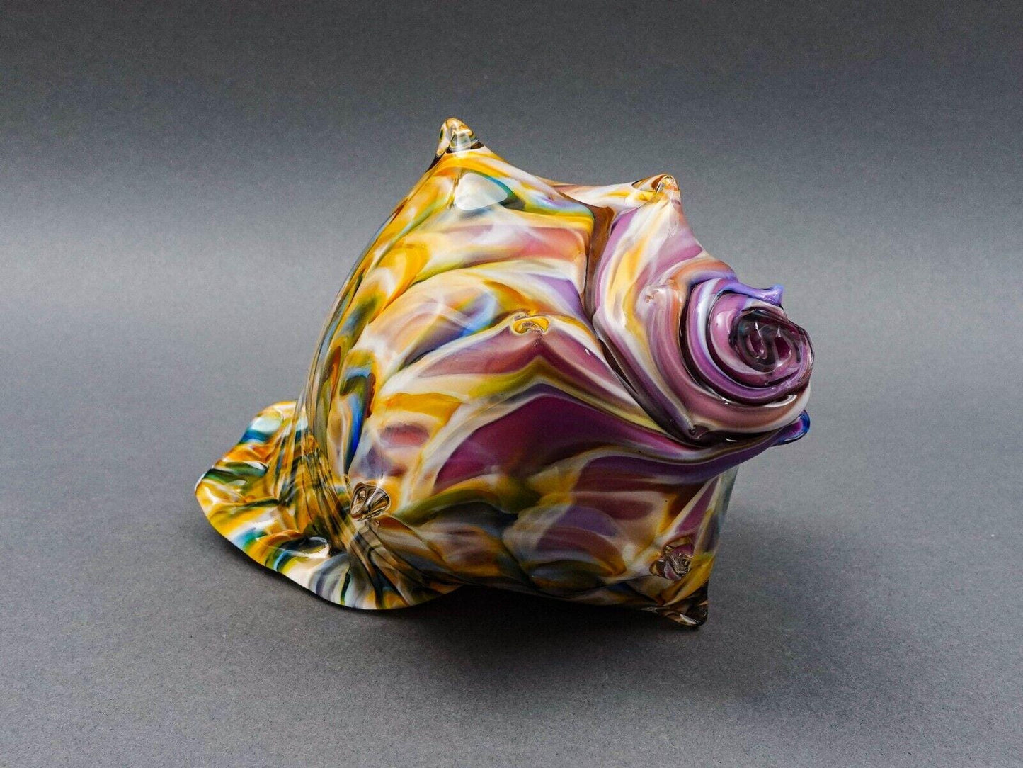 Artist Signed & Dated 2018 Conch Sea Shell Hand Blown Art Glass Sculpture 7"