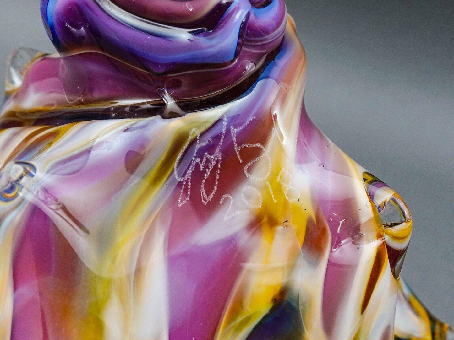 Artist Signed & Dated 2018 Conch Sea Shell Hand Blown Art Glass Sculpture 7"