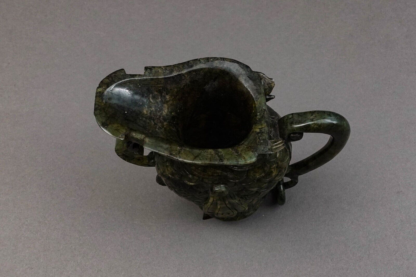 Chinese Carved Spinach Jade Carved Small Handled Pitcher