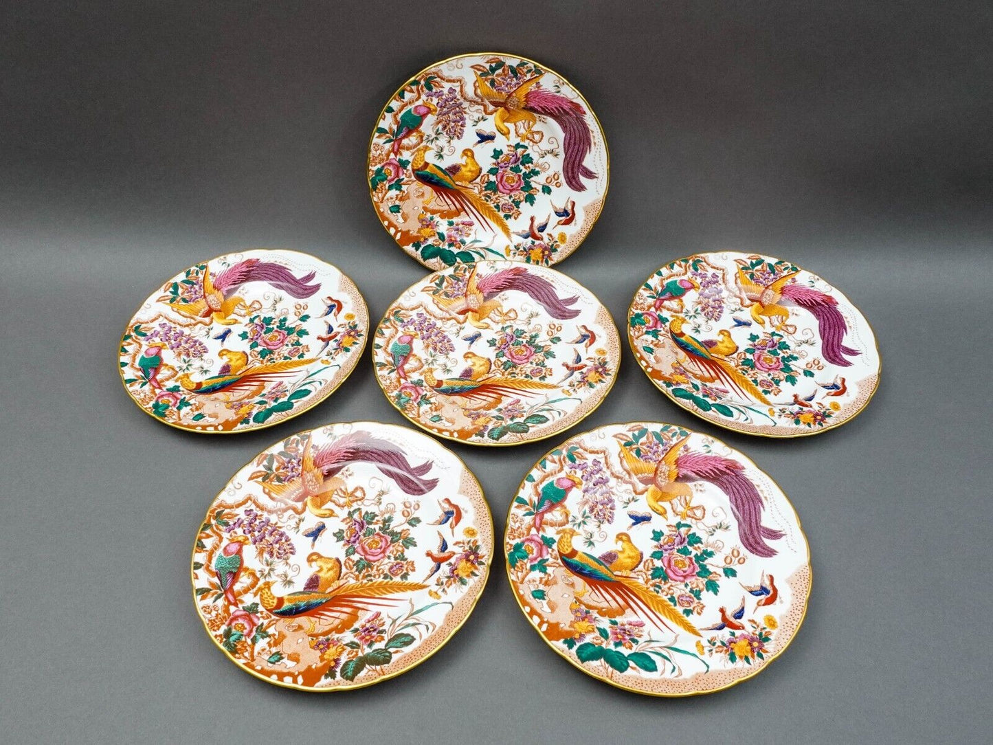 Royal Crown Derby Avesbury Birds Bone China 10 1/2" Dinner Plates Set Of 6