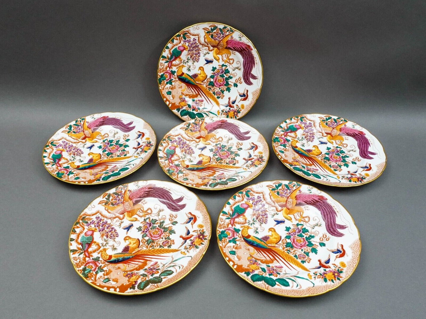 Royal Crown Derby Avesbury Birds Bone China 10 1/2" Dinner Plates Set Of 6