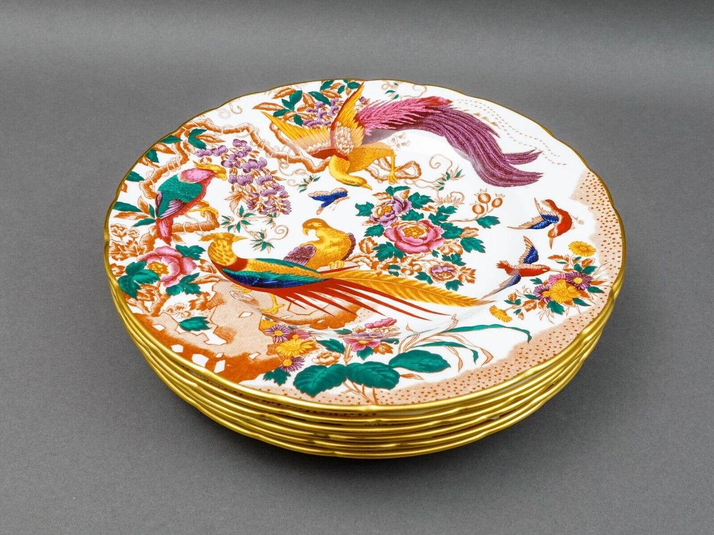 Royal Crown Derby Avesbury Birds Bone China 10 1/2" Dinner Plates Set Of 6