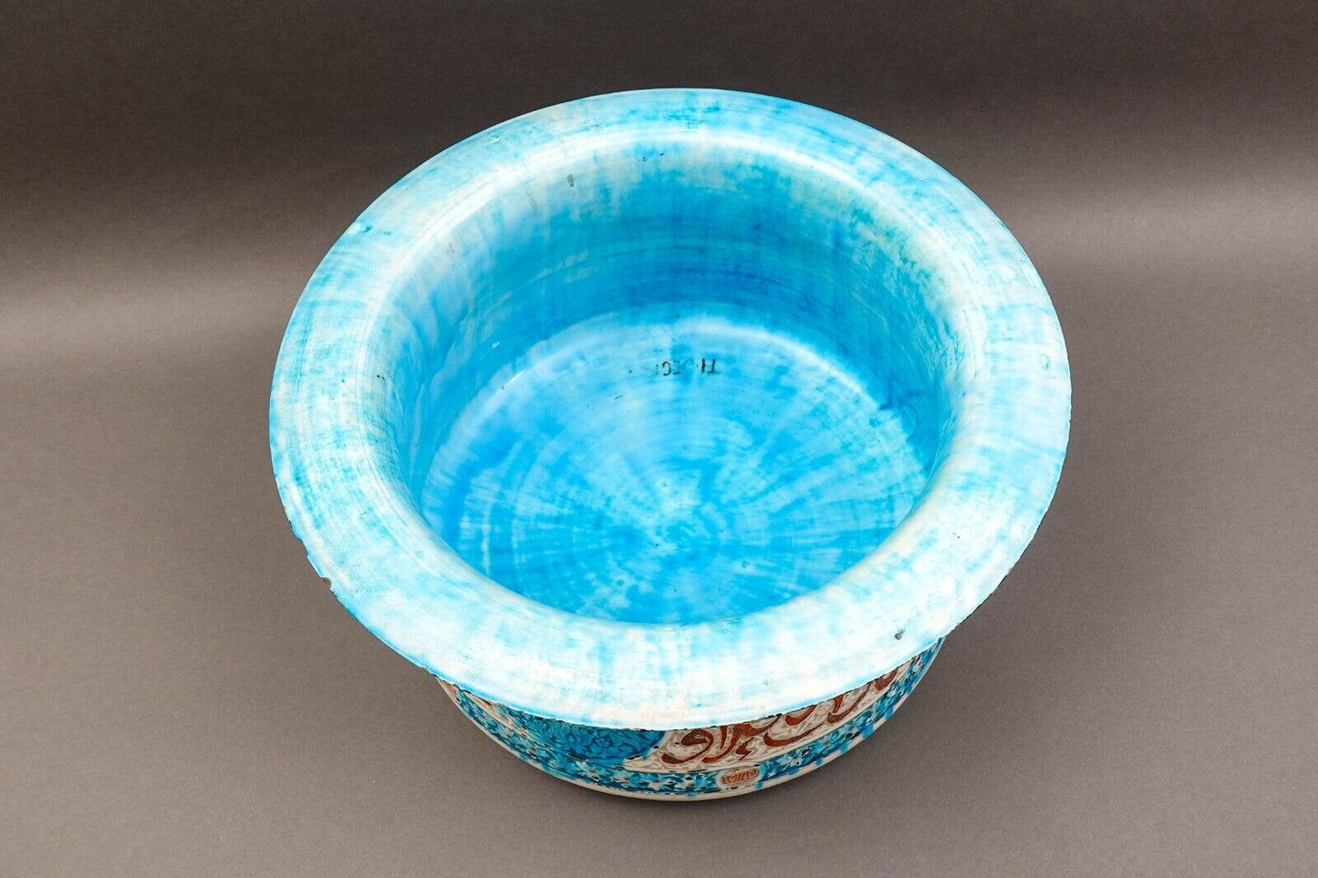 Theodore Deck (1823-1891) Mamluk Style Inscribed Large Ceramic Pottery Basin
