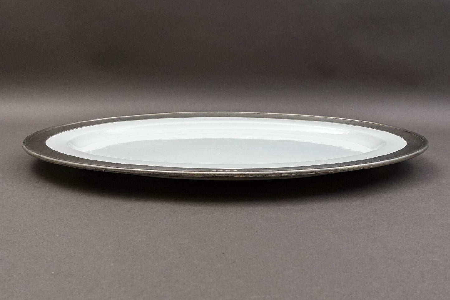 Match Italy Convivio White Porcelain Pewter Large Oval Serving Platter (Read)