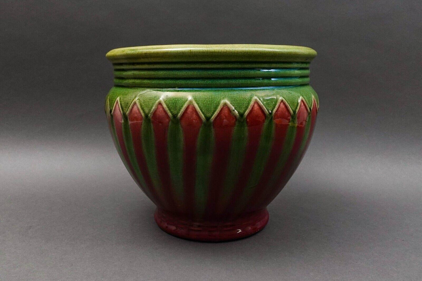 Weller Antique Green Red Blended Majolica Art Pottery Jardiniere Pot Planter