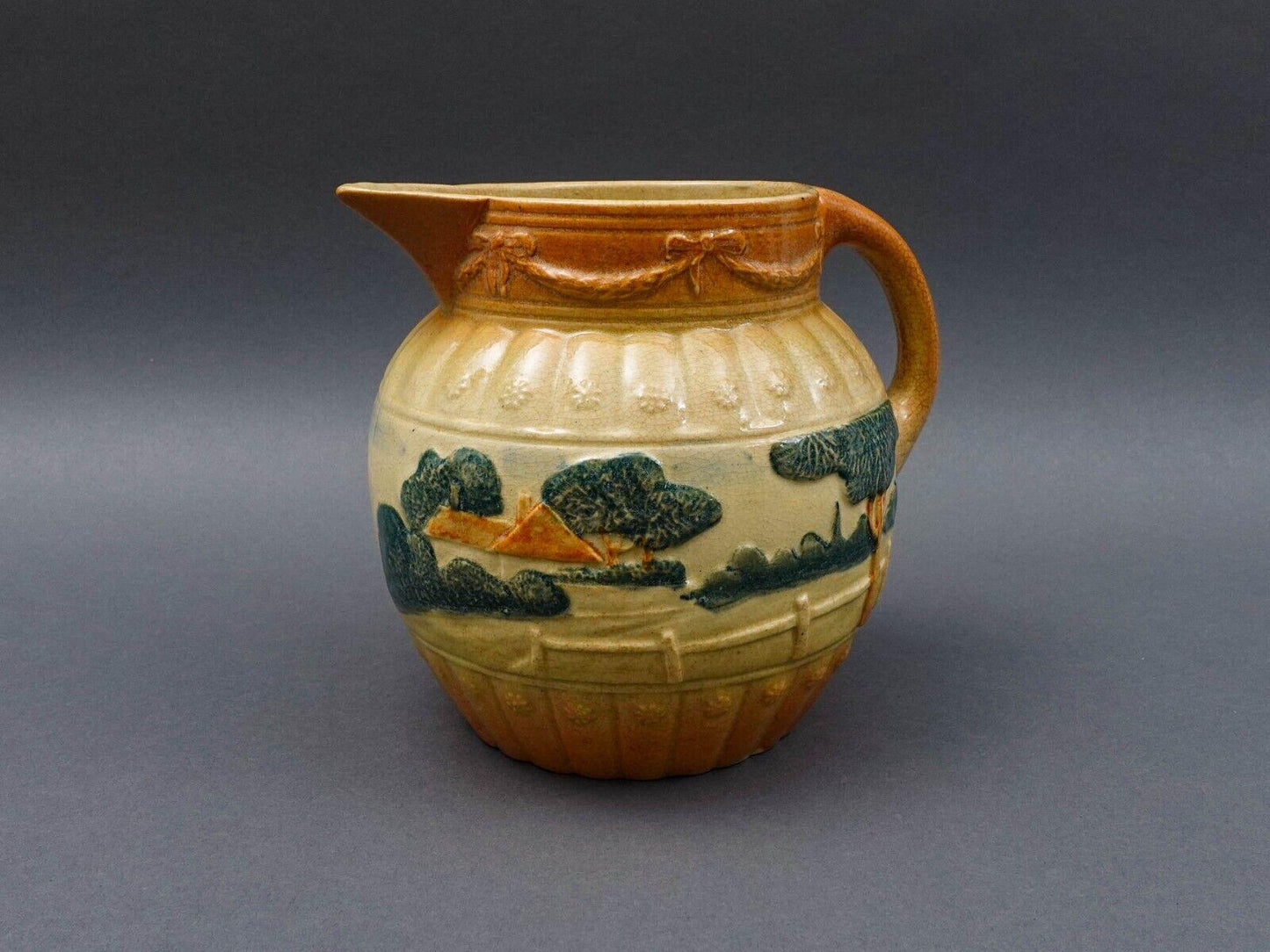Roseville Antique Early Landscape Trees Stoneware Pottery Utility Jug Pitcher