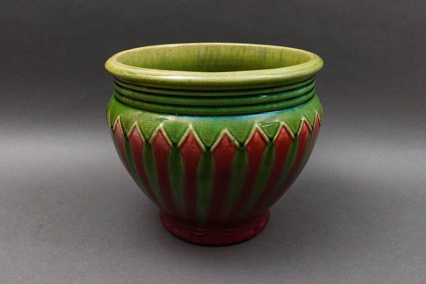 Weller Antique Green Red Blended Majolica Art Pottery Jardiniere Pot Planter