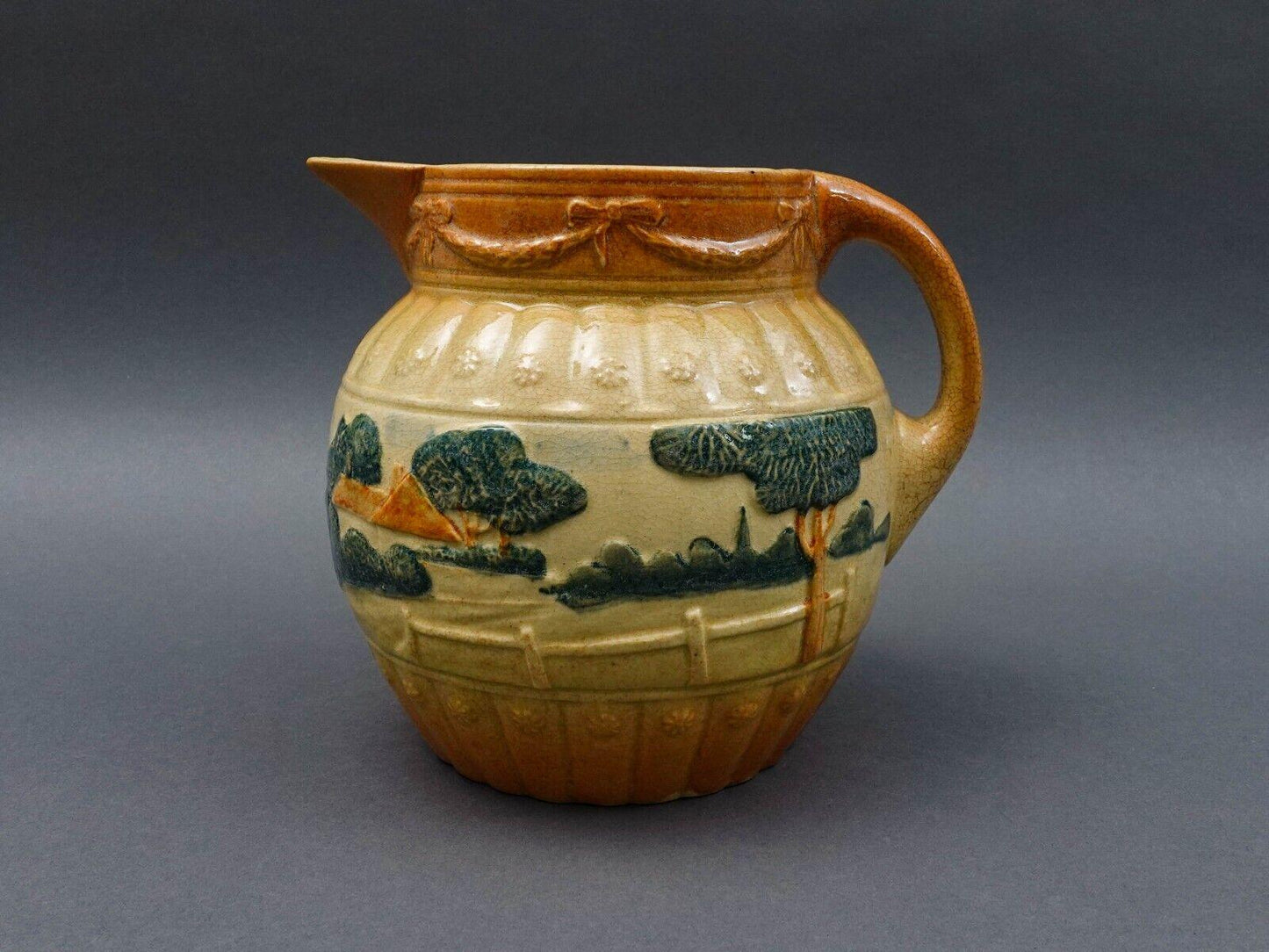 Roseville Antique Early Landscape Trees Stoneware Pottery Utility Jug Pitcher