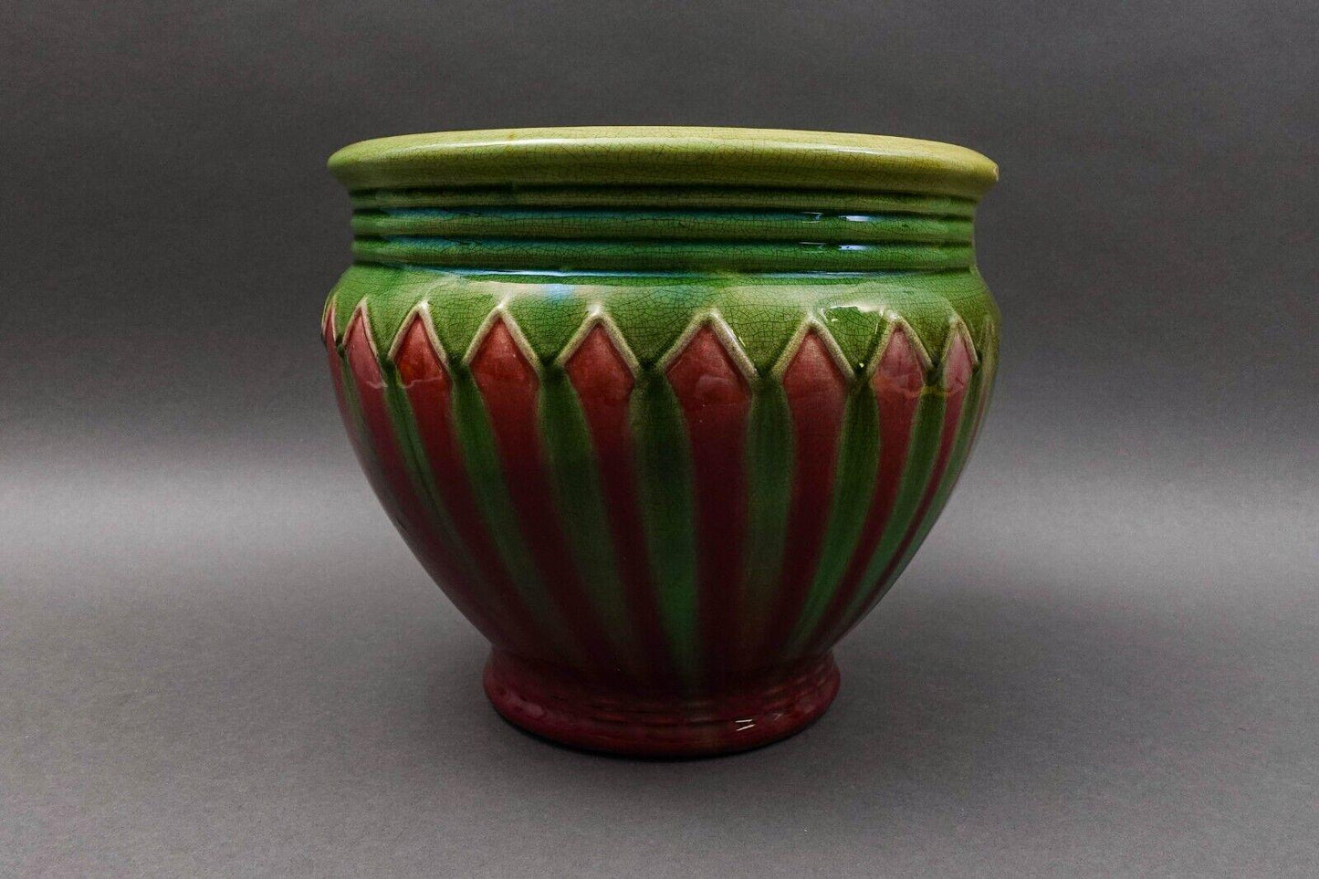 Weller Antique Green Red Blended Majolica Art Pottery Jardiniere Pot Planter